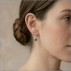 Elegant 0.36ct Natural Blue Sapphire and Diamond Linear Drops in 18K White Gold