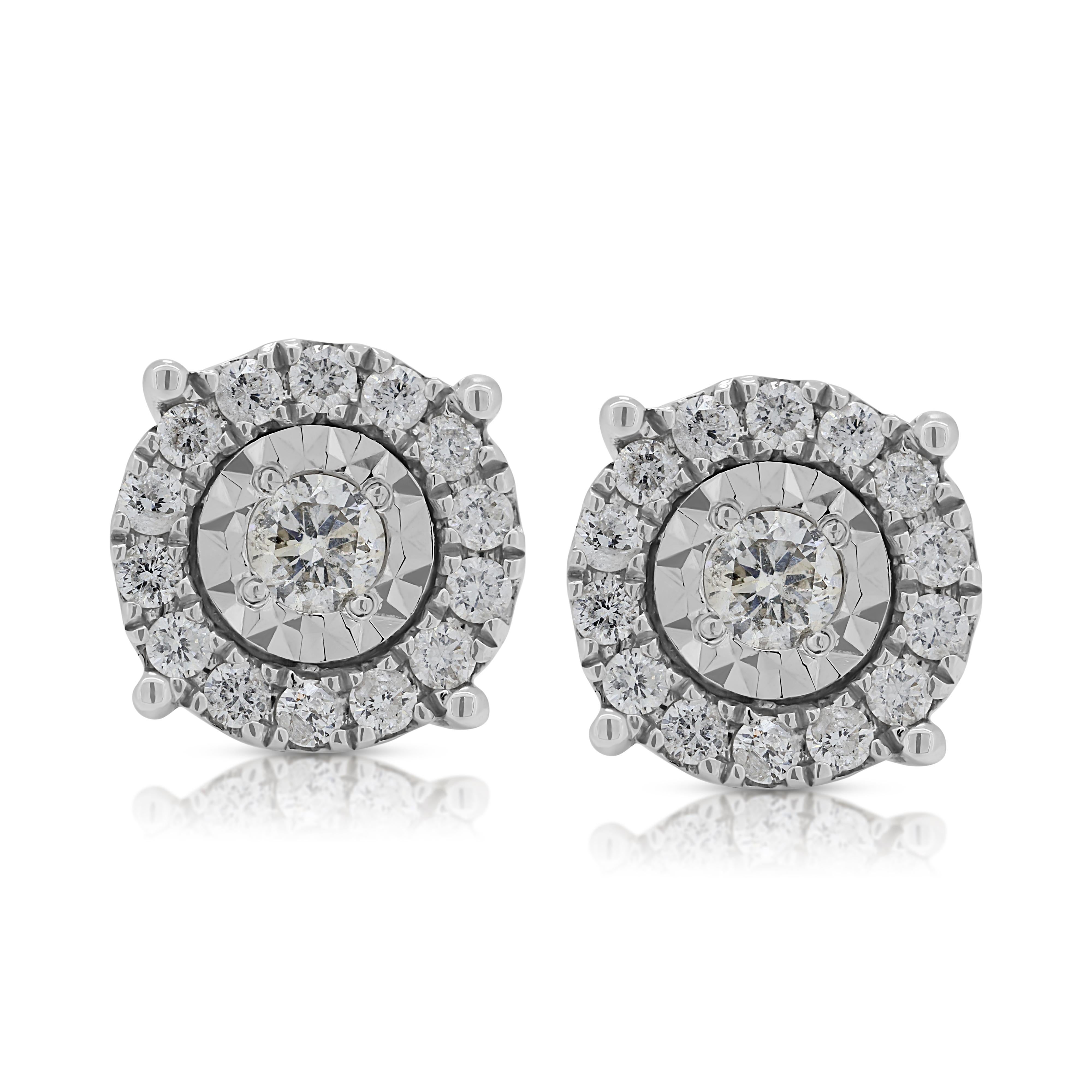 Elegant 0.36ct Natural Diamond Halo Stud Earrings in 18K White Gold