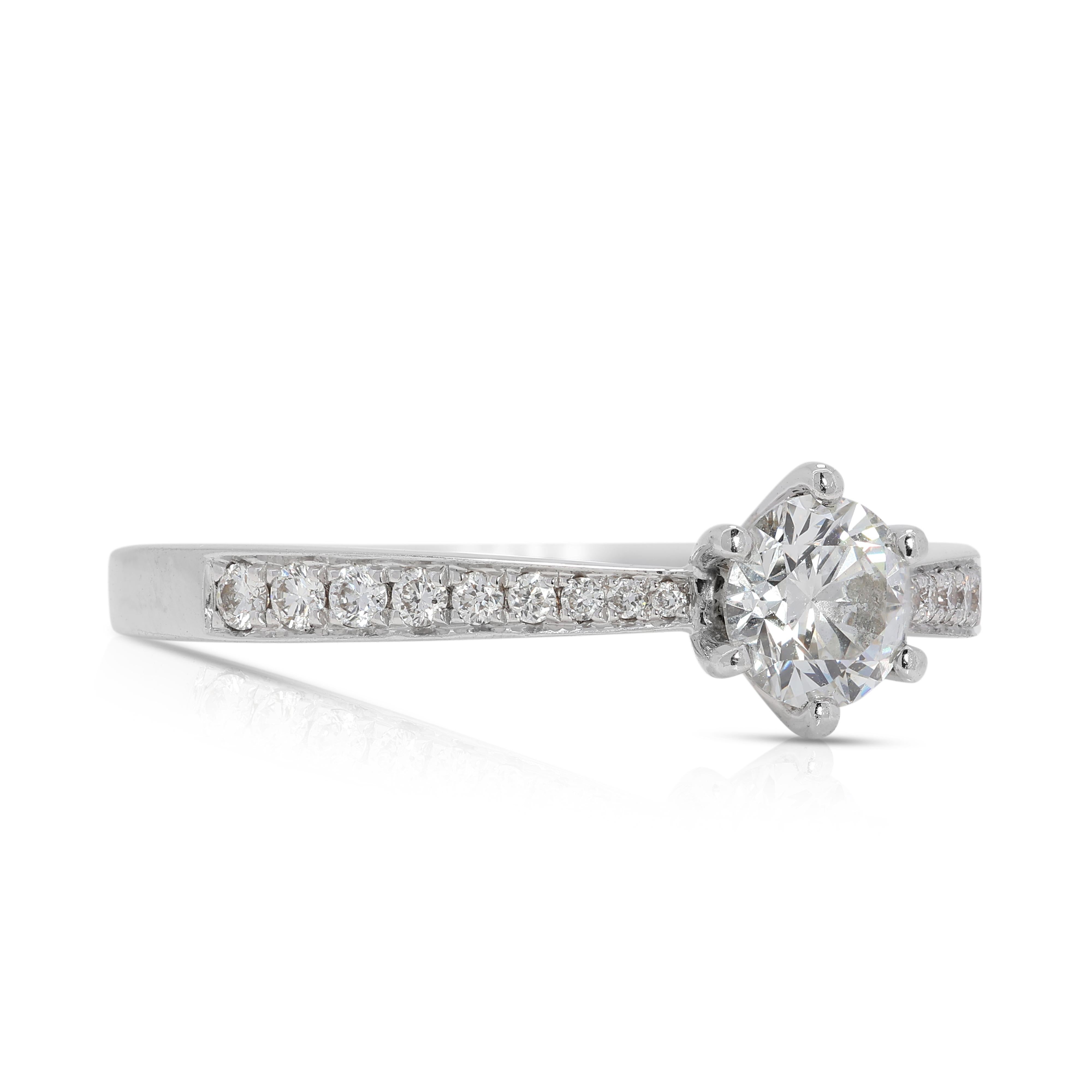 Round Cut Elegant 0.38ct Natural Diamond Pave Ring in 18K White Gold For Sale