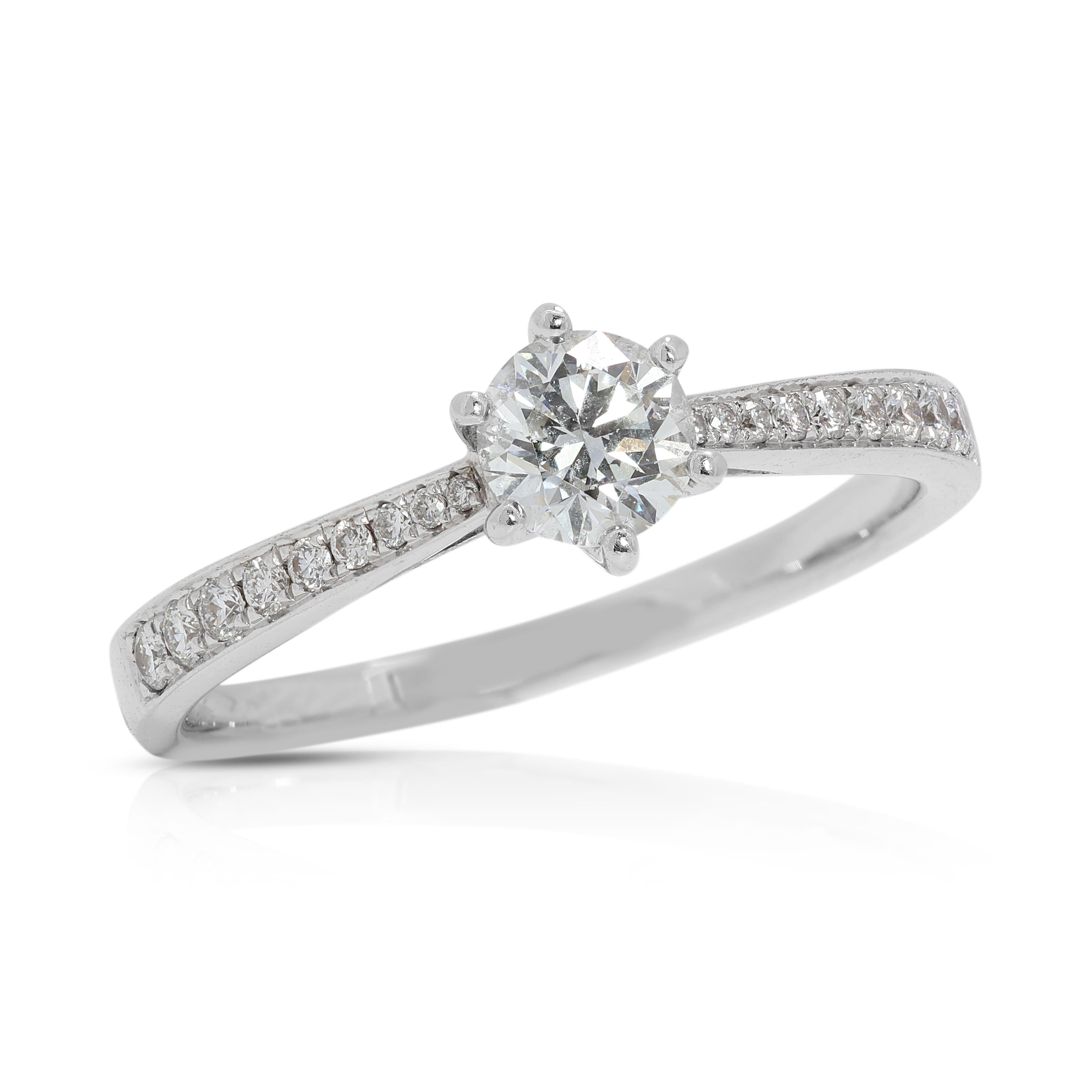 Women's Elegant 0.38ct Natural Diamond Pave Ring in 18K White Gold For Sale