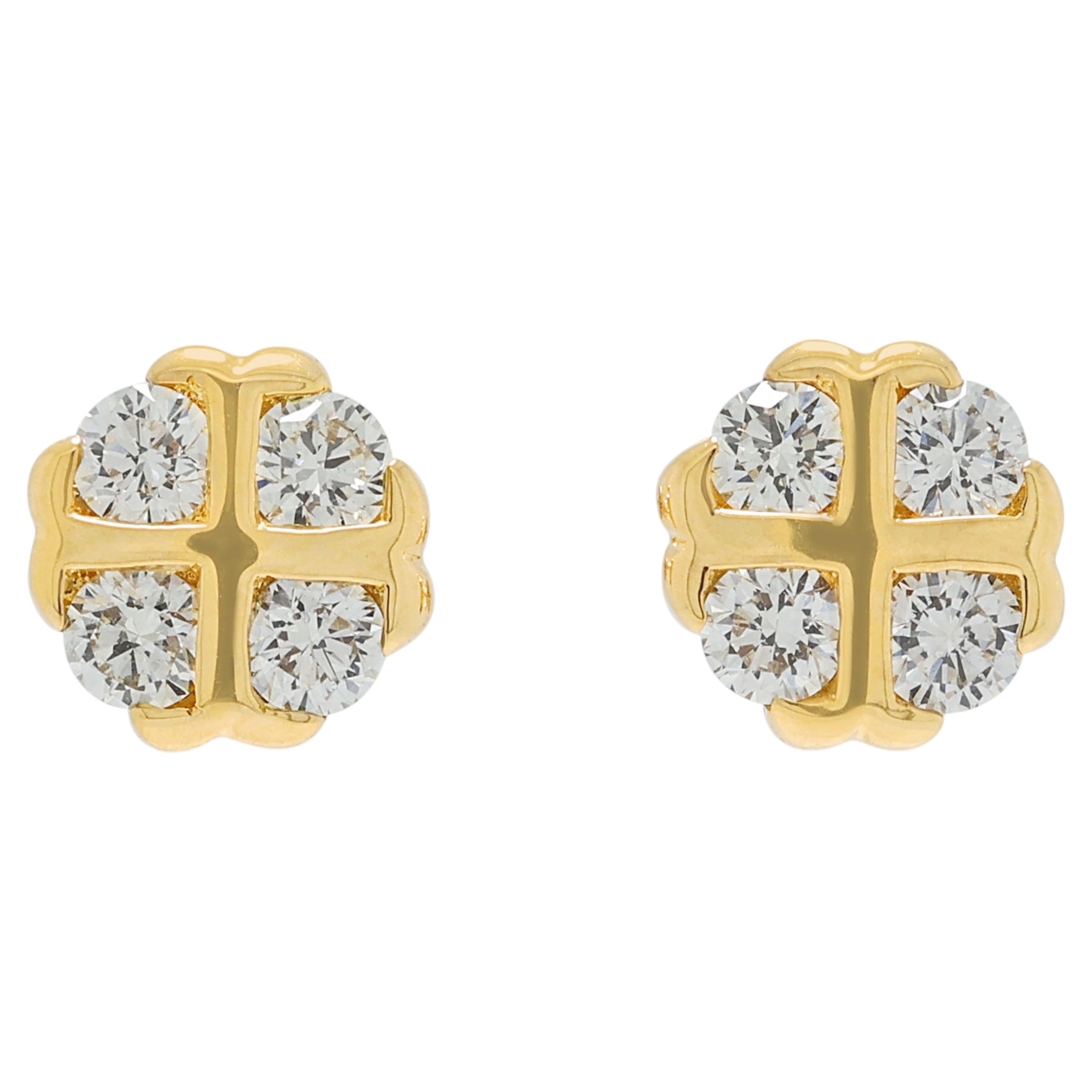 Elegant 0.40ct Diamond Floral Earrings in 20K Yellow Gold For Sale