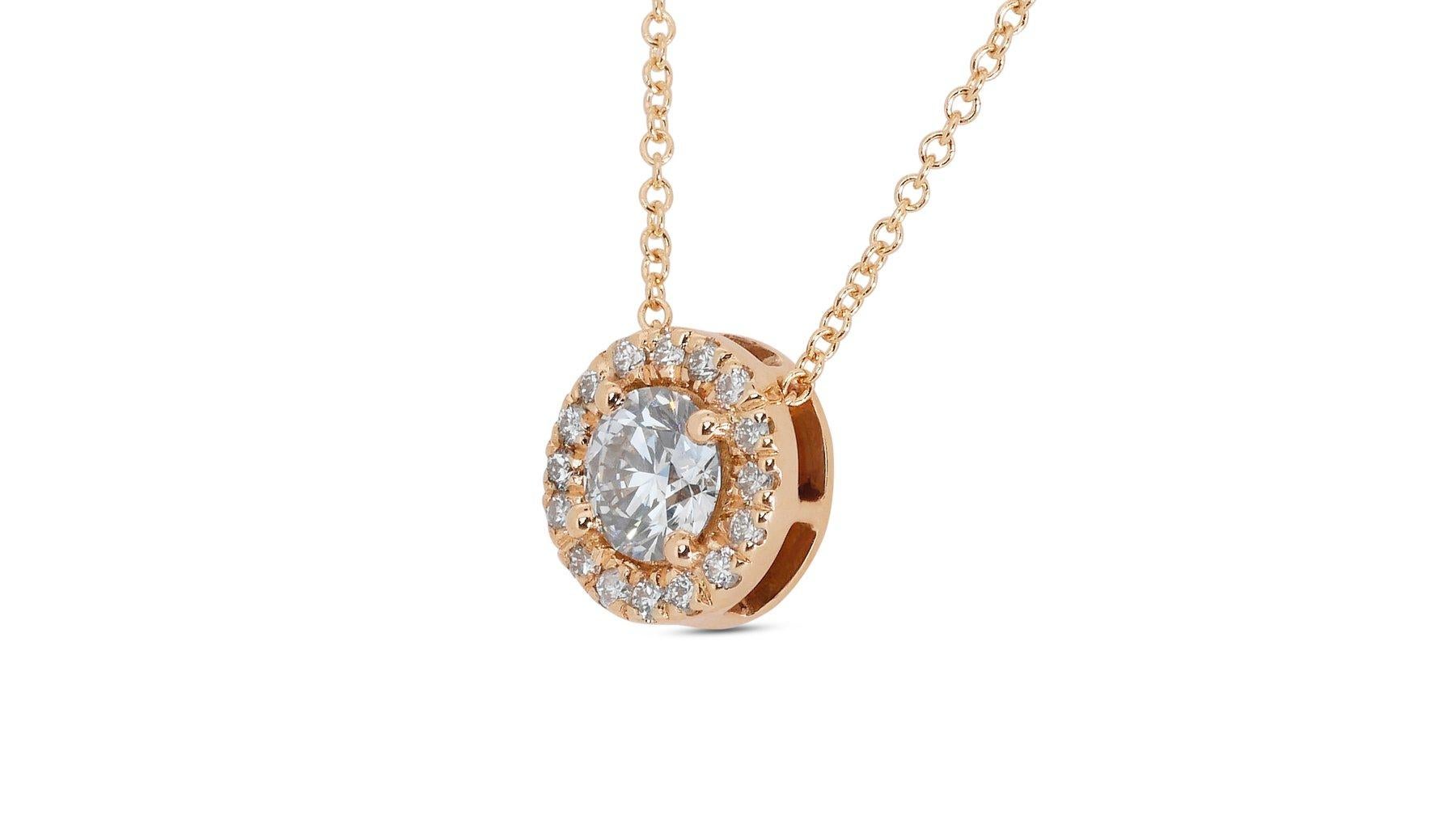 Elegant 0.40ct Diamond Halo Necklace in 14k Rose Gold – AIG Certified For Sale 1