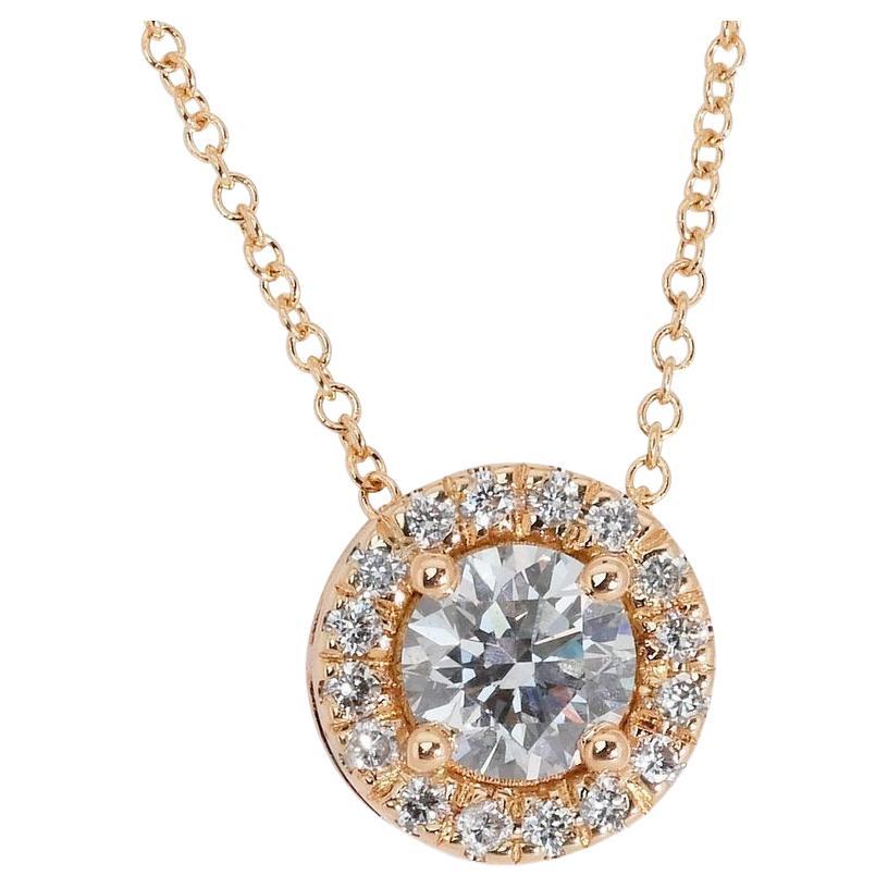 Elegant 0.40ct Diamond Halo Necklace in 14k Rose Gold – AIG Certified For Sale