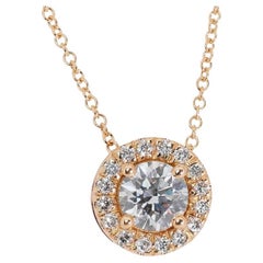 Elegance 0,40ct Diamond Halo Halskette in 14k Rose Gold - AIG zertifiziert