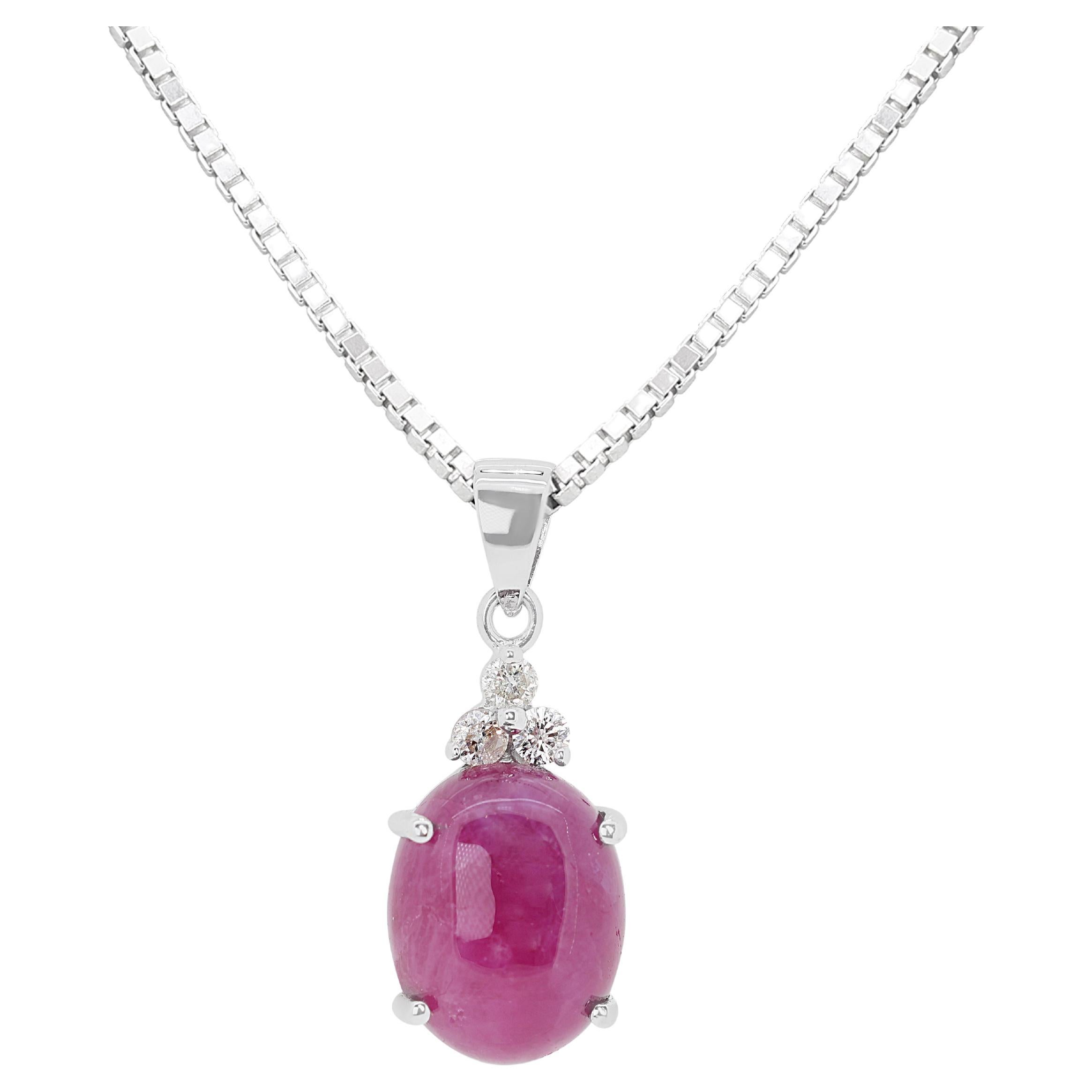 Elegant 0.40ct Ruby Pendant with Diamonds in 18K White Gold - Chain Not Included