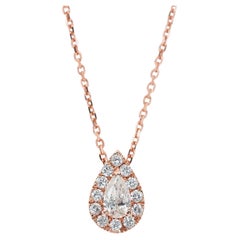 Elegant 0.42ct Diamond Halo Necklace in 14k Rose Gold - AIG Certified