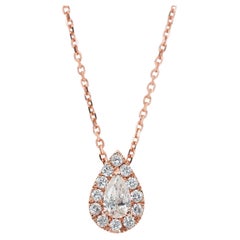 Elegant 0.42ct Diamond Halo Necklace in 14k Rose Gold - AIG Certified Elegant 0.42ct Diamond Halo Necklace in 14k Rose Gold - AIG Certified