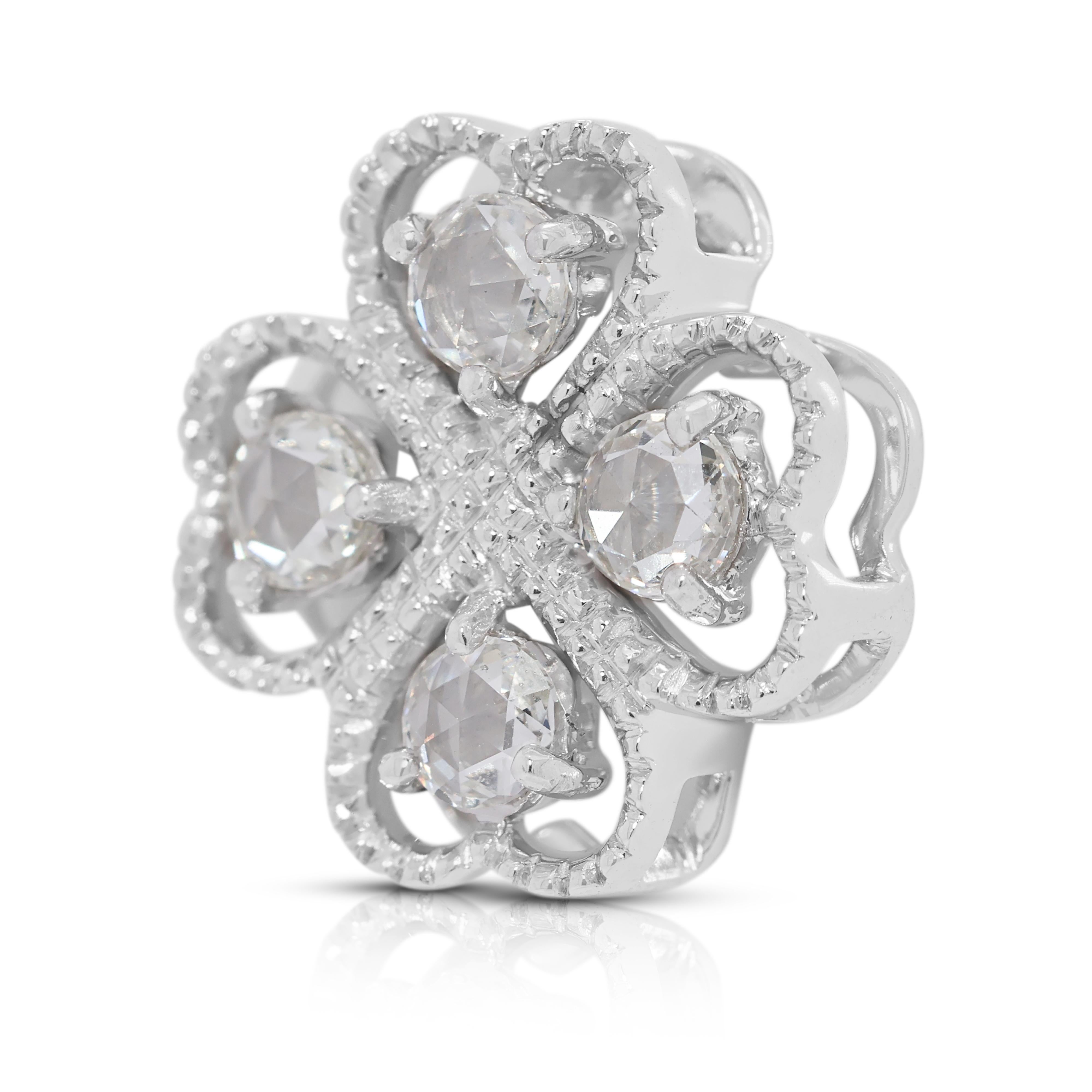 Eleganter vierblättriger Kleeblatt-Anhänger mit 0,44 Karat Diamant im Rosenschliff aus 18 Karat Weißgold Damen im Angebot