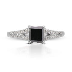 Elegant 0.50ct Black Diamond Ring with Natural Diamond Side Stones