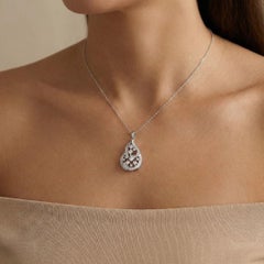 Elegant 0.54ct Natural Diamond Openwork Teardrop Pendant in 18K White Gold