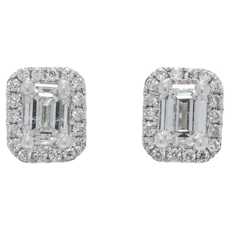 Elegant 0.55ct Natural Diamond Halo Stud Earrings in 18K White Gold