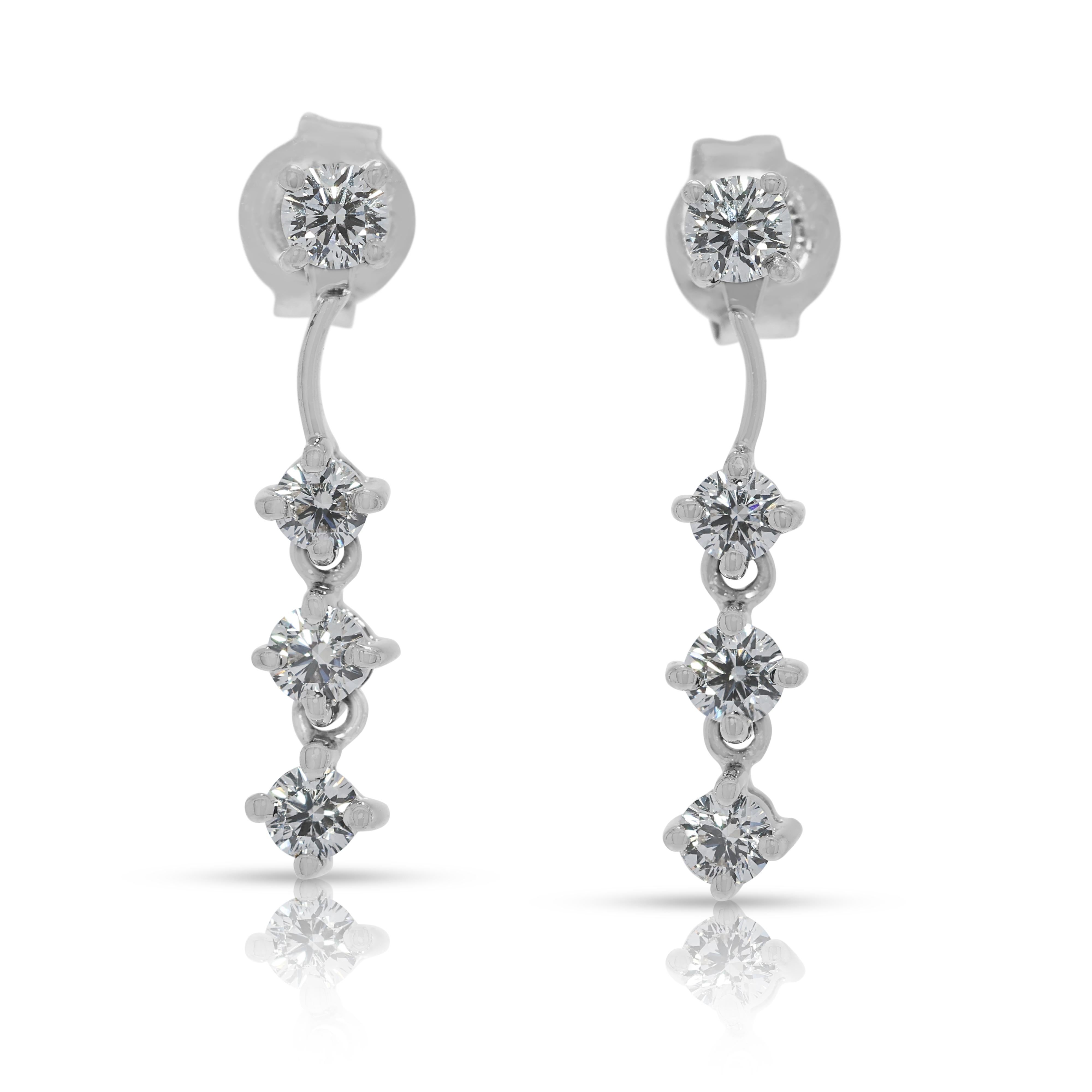 Elegant 0.58ct Celestial Diamond Drop Earrings in 18K White Gold For Sale