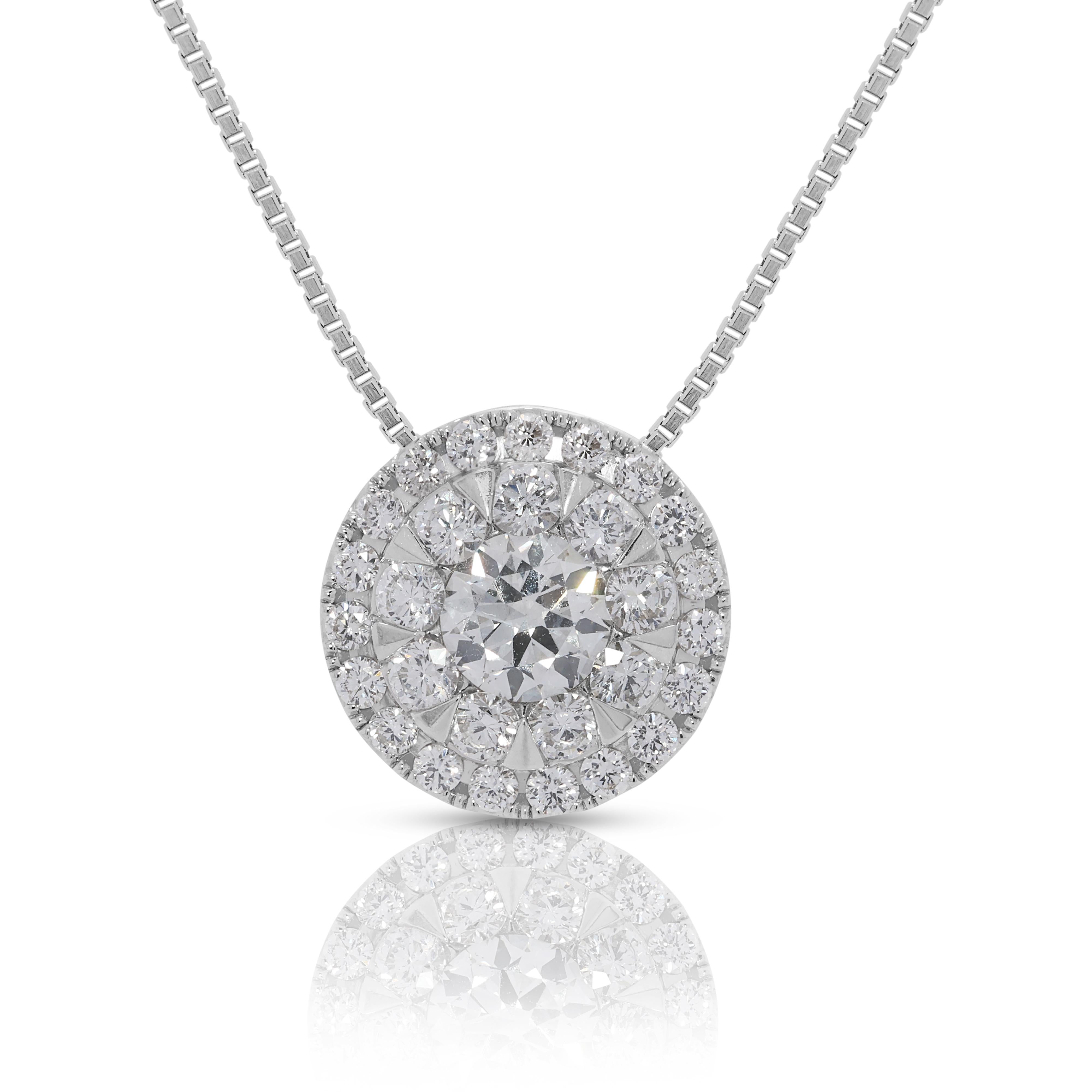 Elegant collier halo en or blanc 14 carats et diamant naturel de 0,59 ct. en vente 2