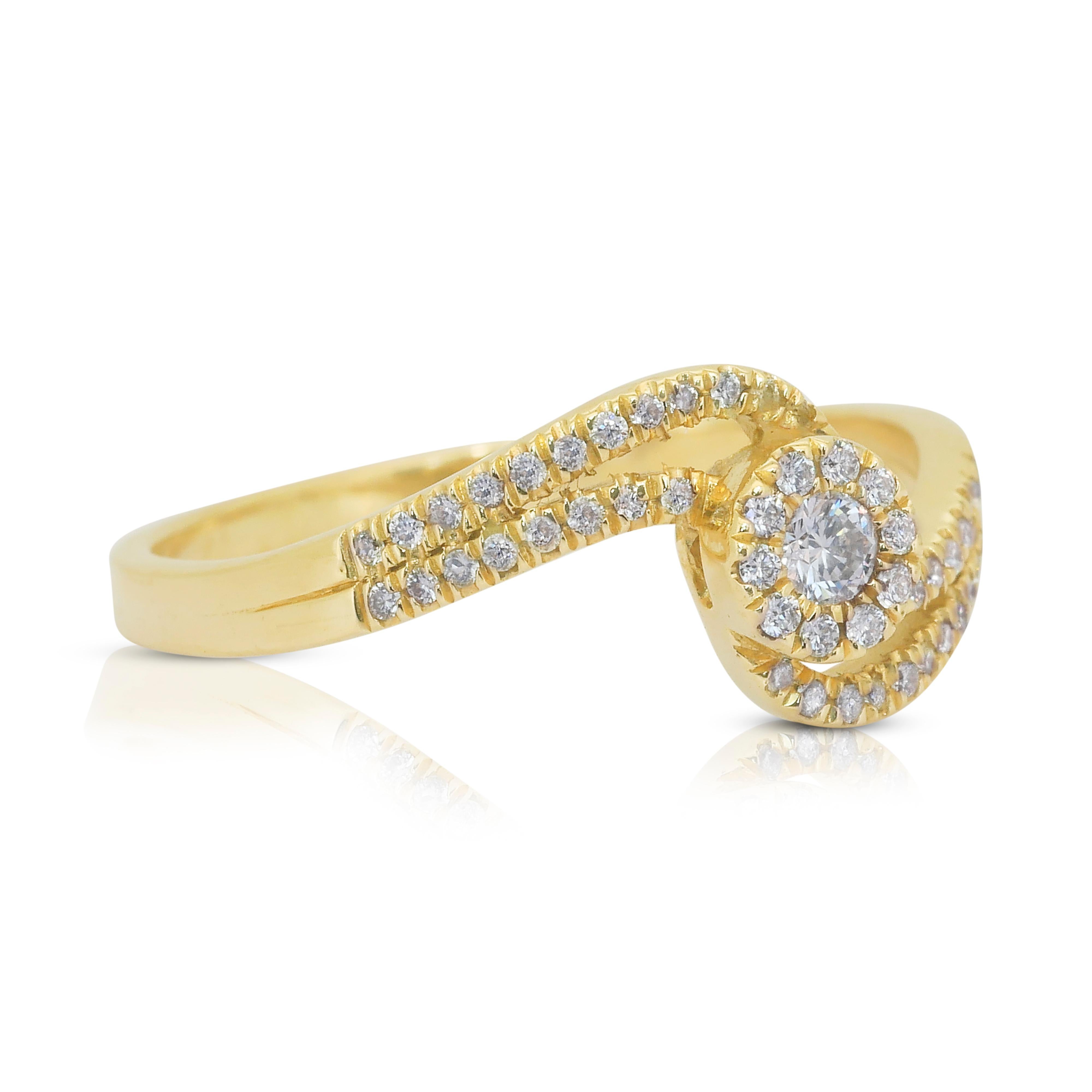 Elegant 0.60ct Diamonds Pave Ring in 14k Yellow Gold - IGI Certified In New Condition In רמת גן, IL