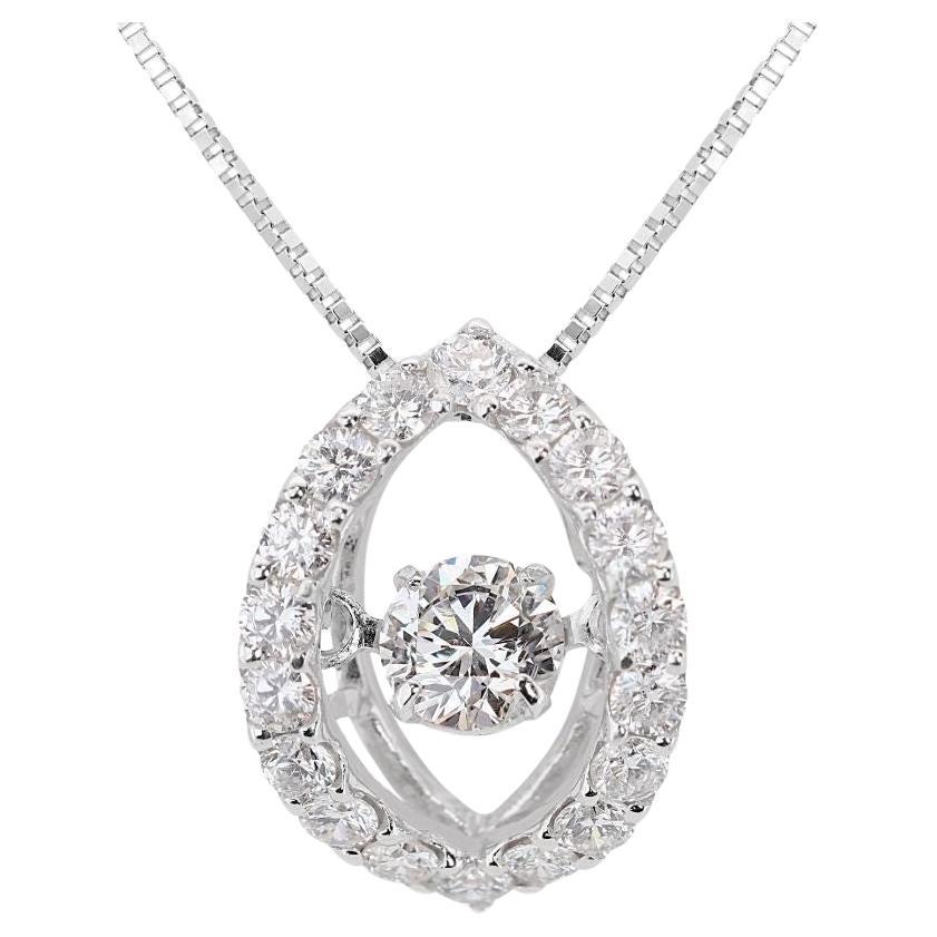 Elegant 0.60ct Round Brilliant Natural Diamond Necklace in 18K White Gold For Sale