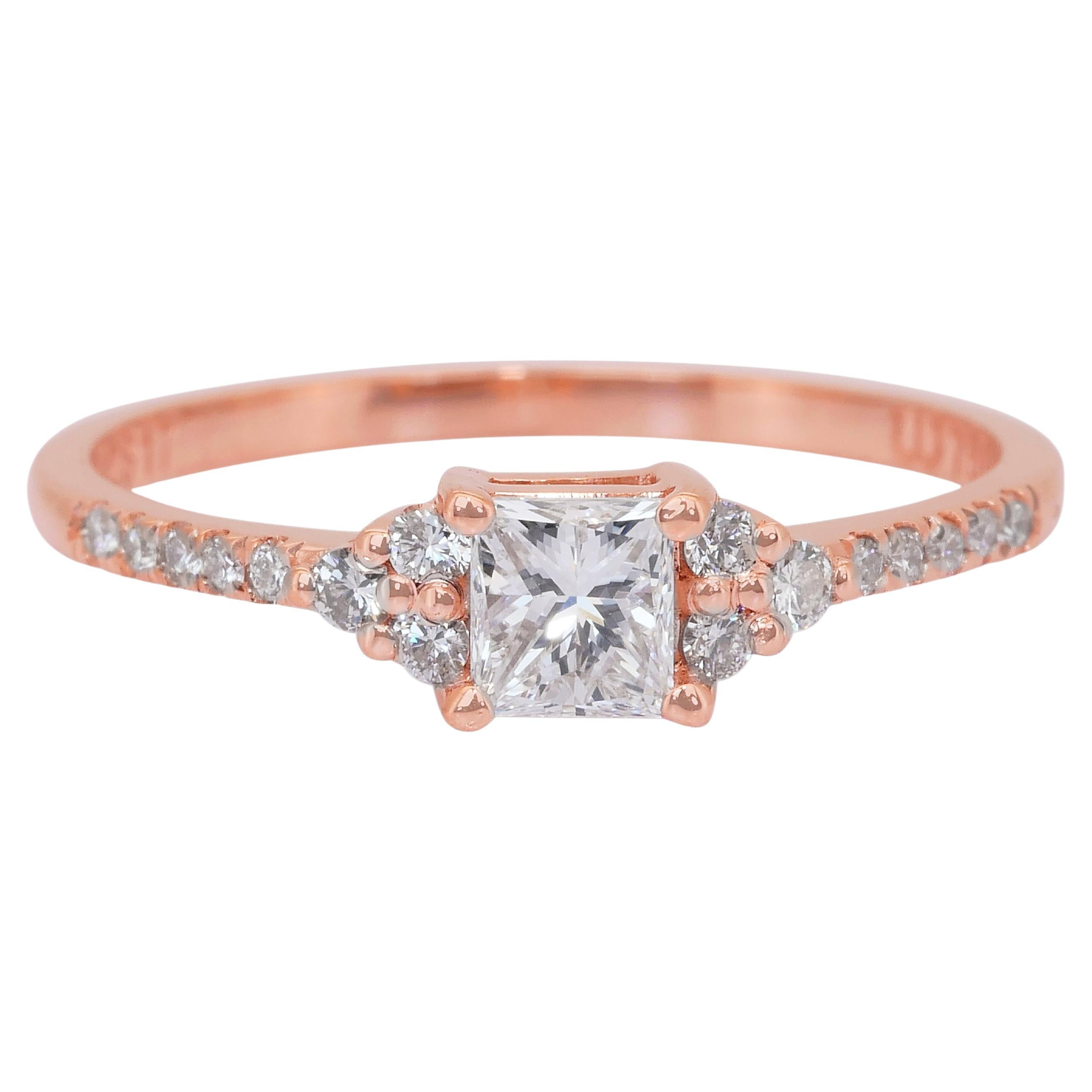 Elegant 0.61ct Diamonds Pave Ring in 18k Rose Gold - IGI Certified