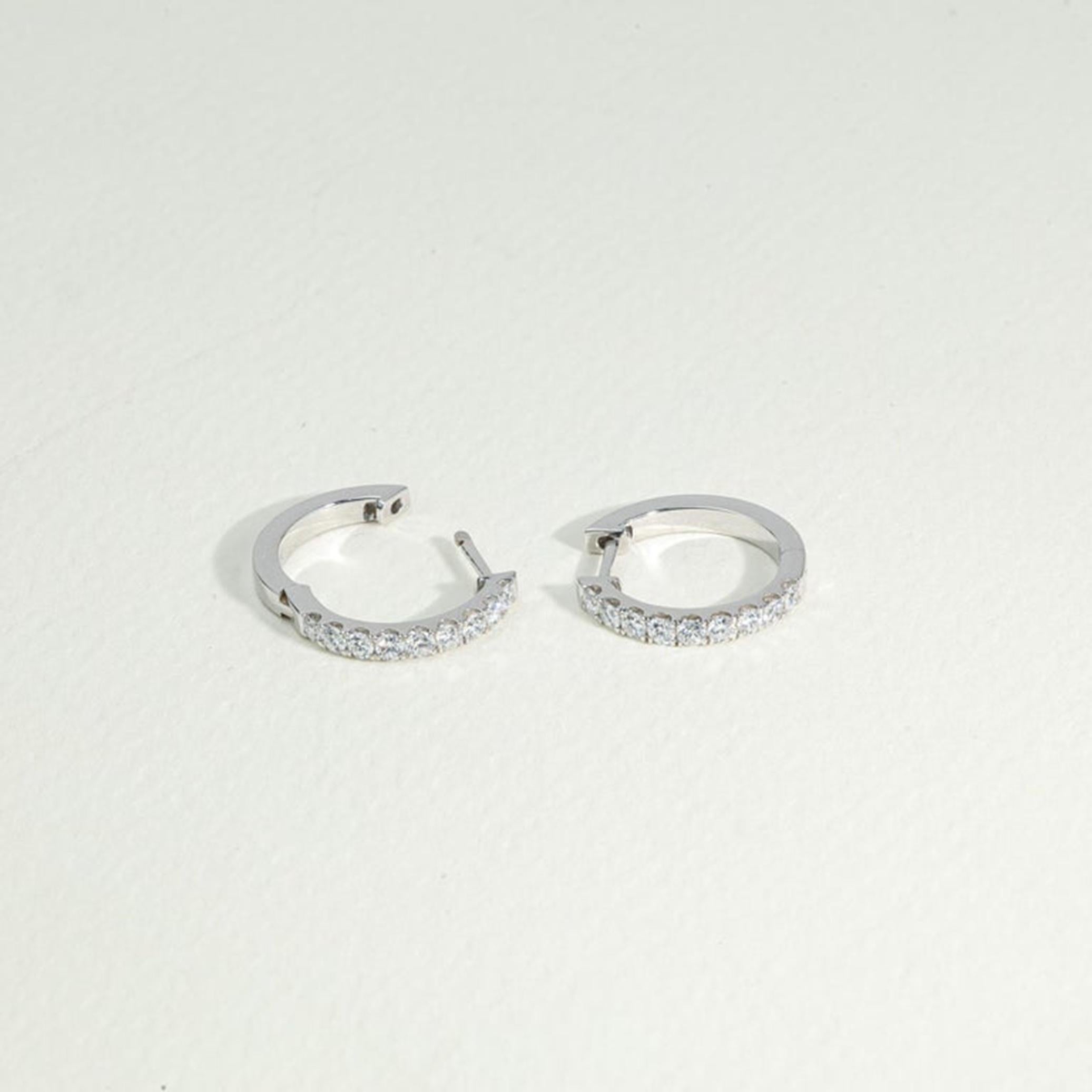 Elegant 0.62ct Round-Cut Diamond Huggie Hoop Earrings in 18K White Gold — Luxury For Sale 1