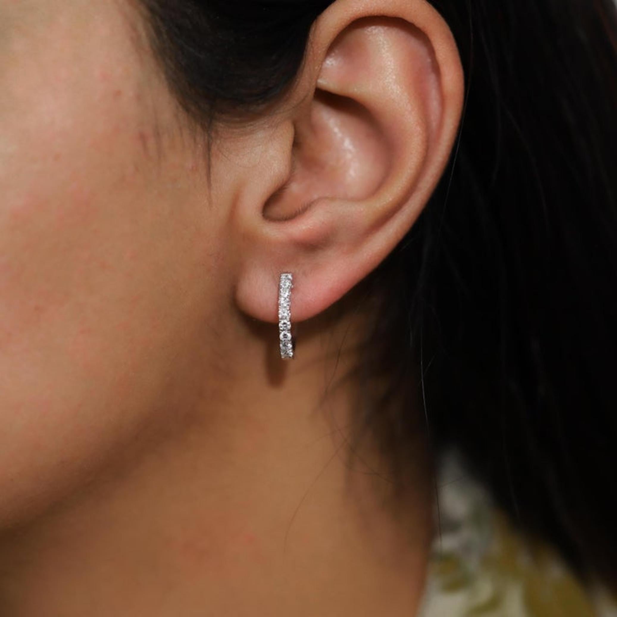Elegant 0.62ct Round-Cut Diamond Huggie Hoop Earrings in 18K White Gold — Luxury For Sale 3