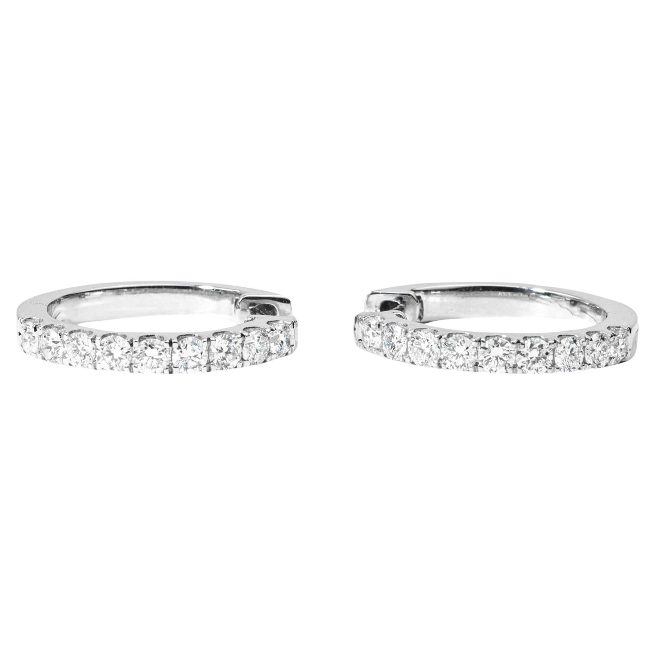 Elegant 0.62ct Round-Cut Diamond Huggie Hoop Earrings in 18K White Gold — Luxury For Sale