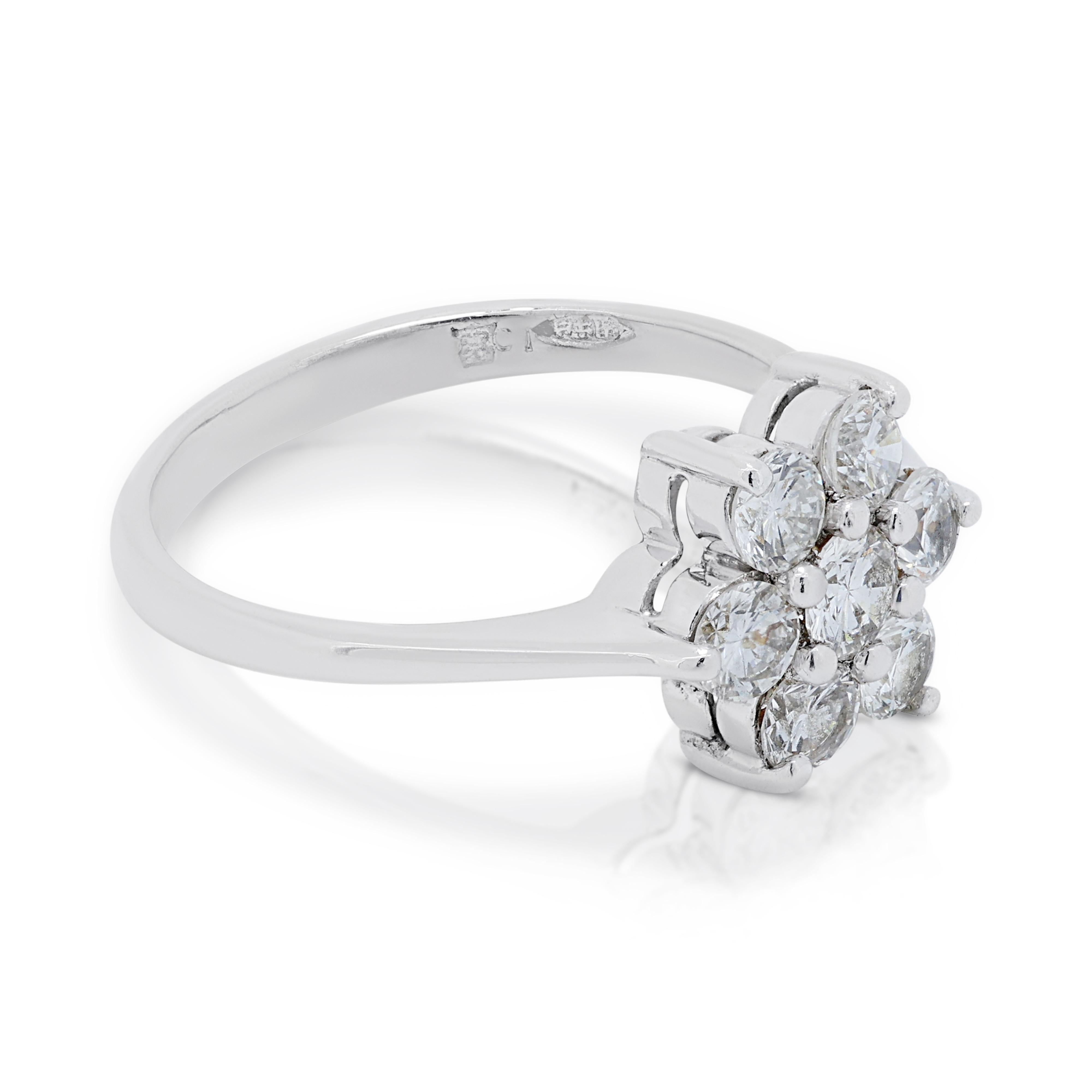 Round Cut Elegant 0.68ct Diamond Flower Ring in 18K White Gold For Sale