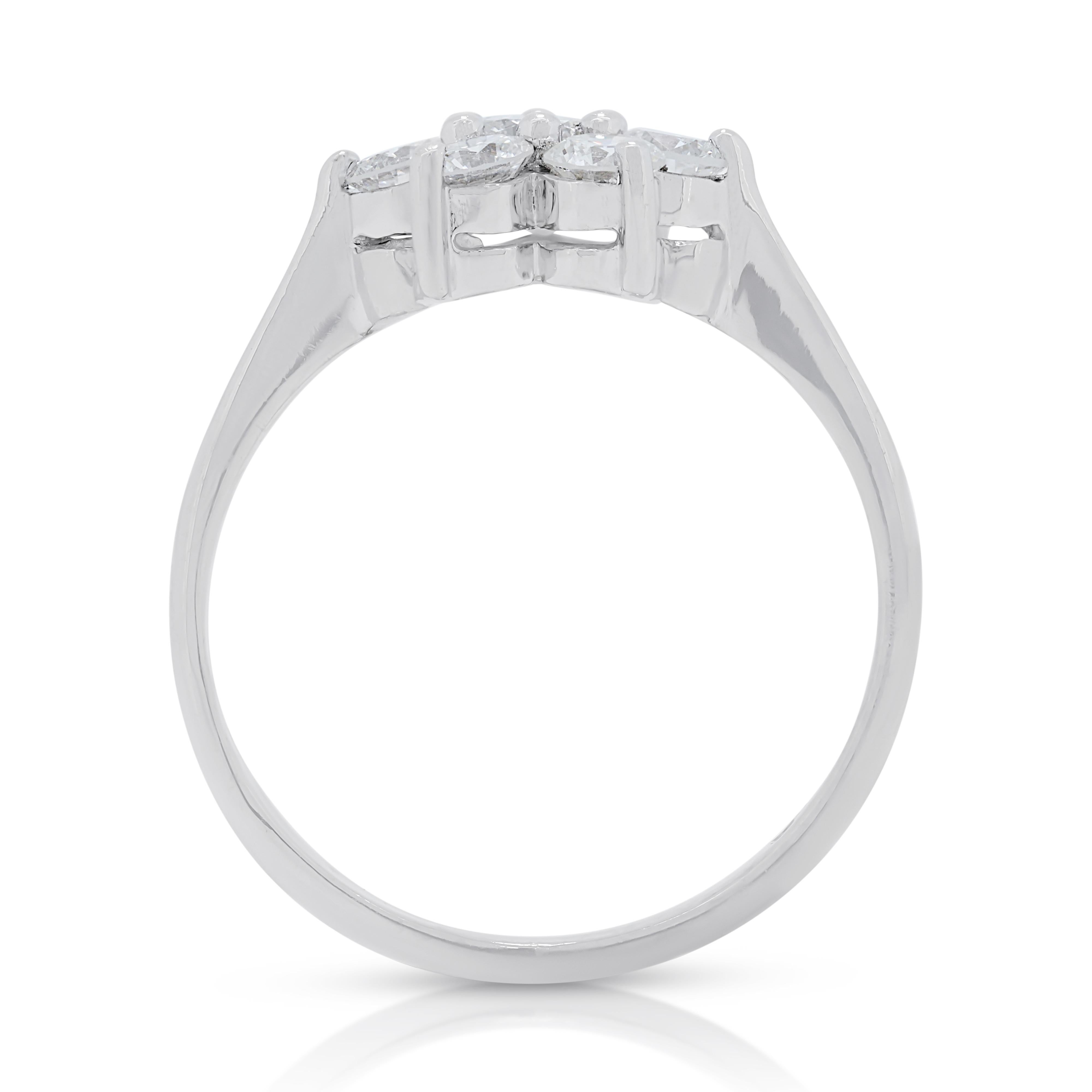 Women's Elegant 0.68ct Diamond Flower Ring in 18K White Gold For Sale