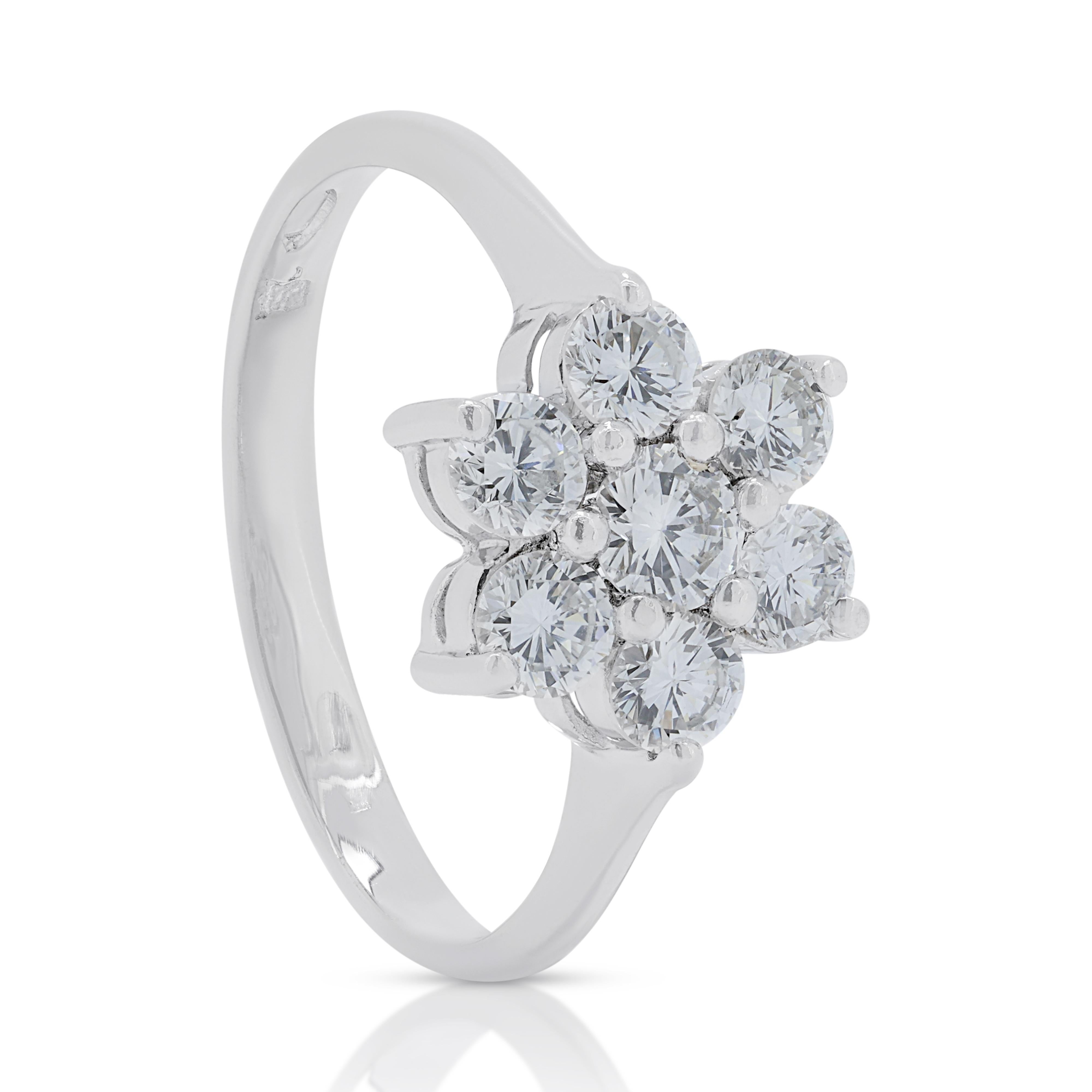 Elegant 0.68ct Diamond Flower Ring in 18K White Gold For Sale 2