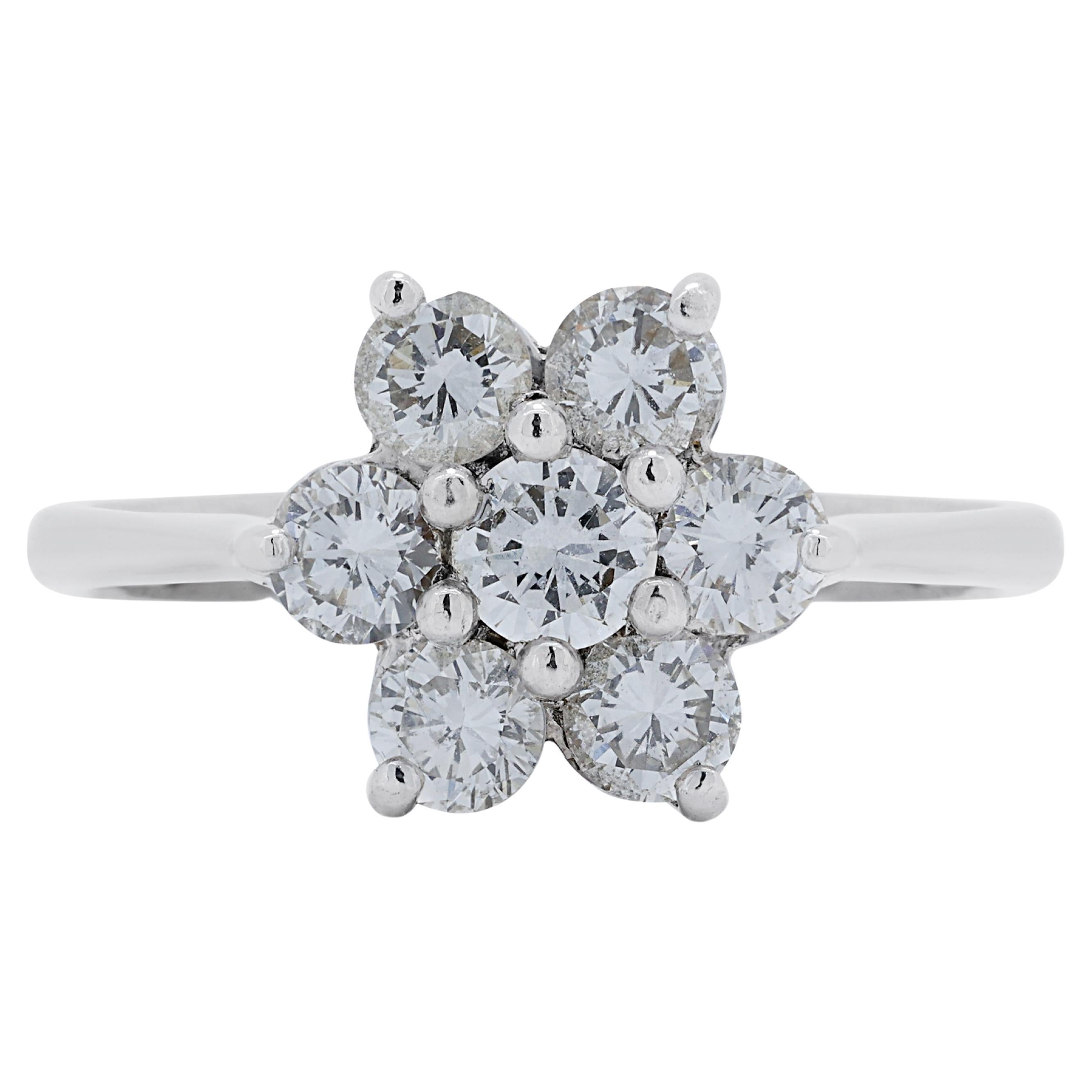Elegant 0.68ct Diamond Flower Ring in 18K White Gold For Sale
