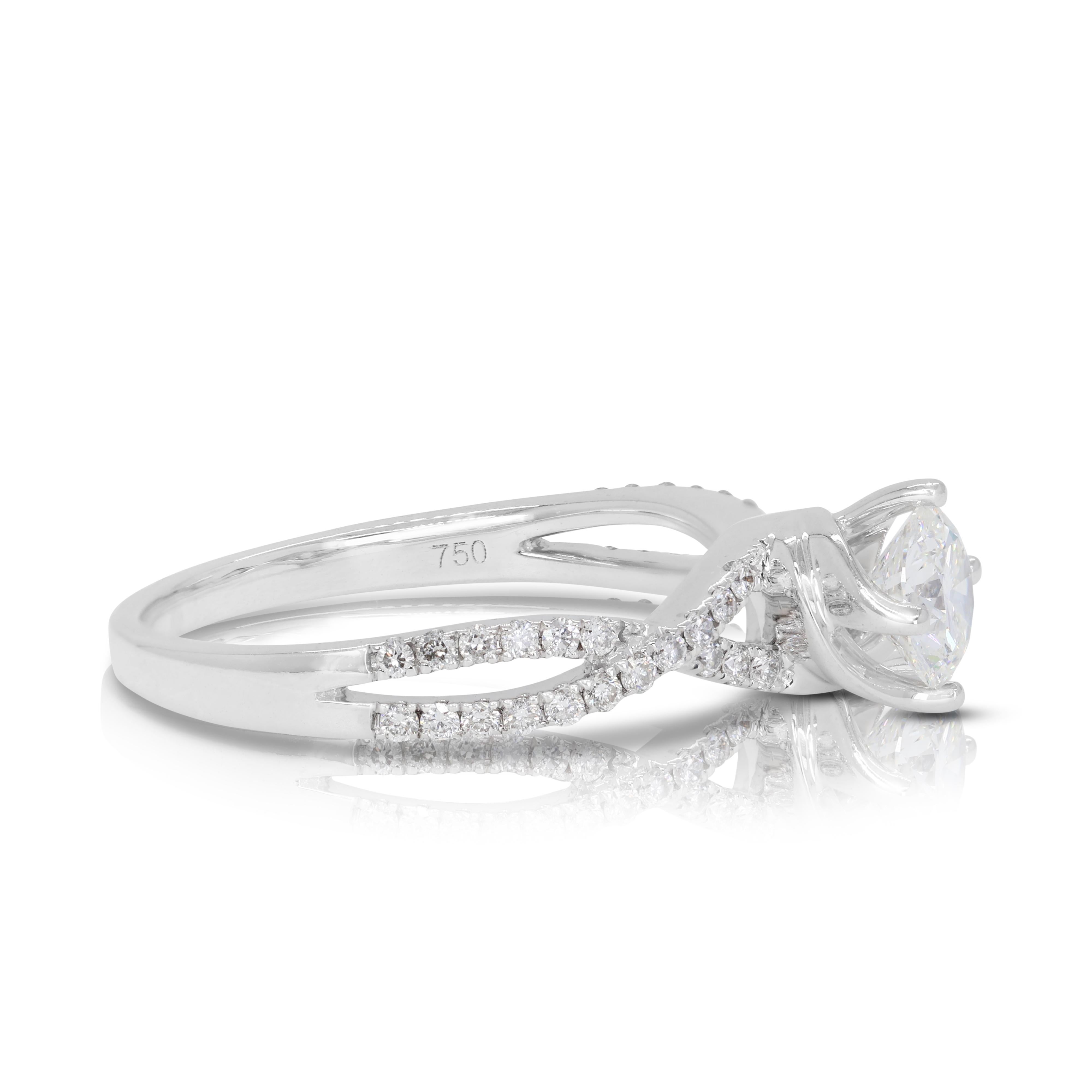 Eleganza dell'anello aureola con diamante da 0,70 carati in oro bianco 18 carati in vendita 2