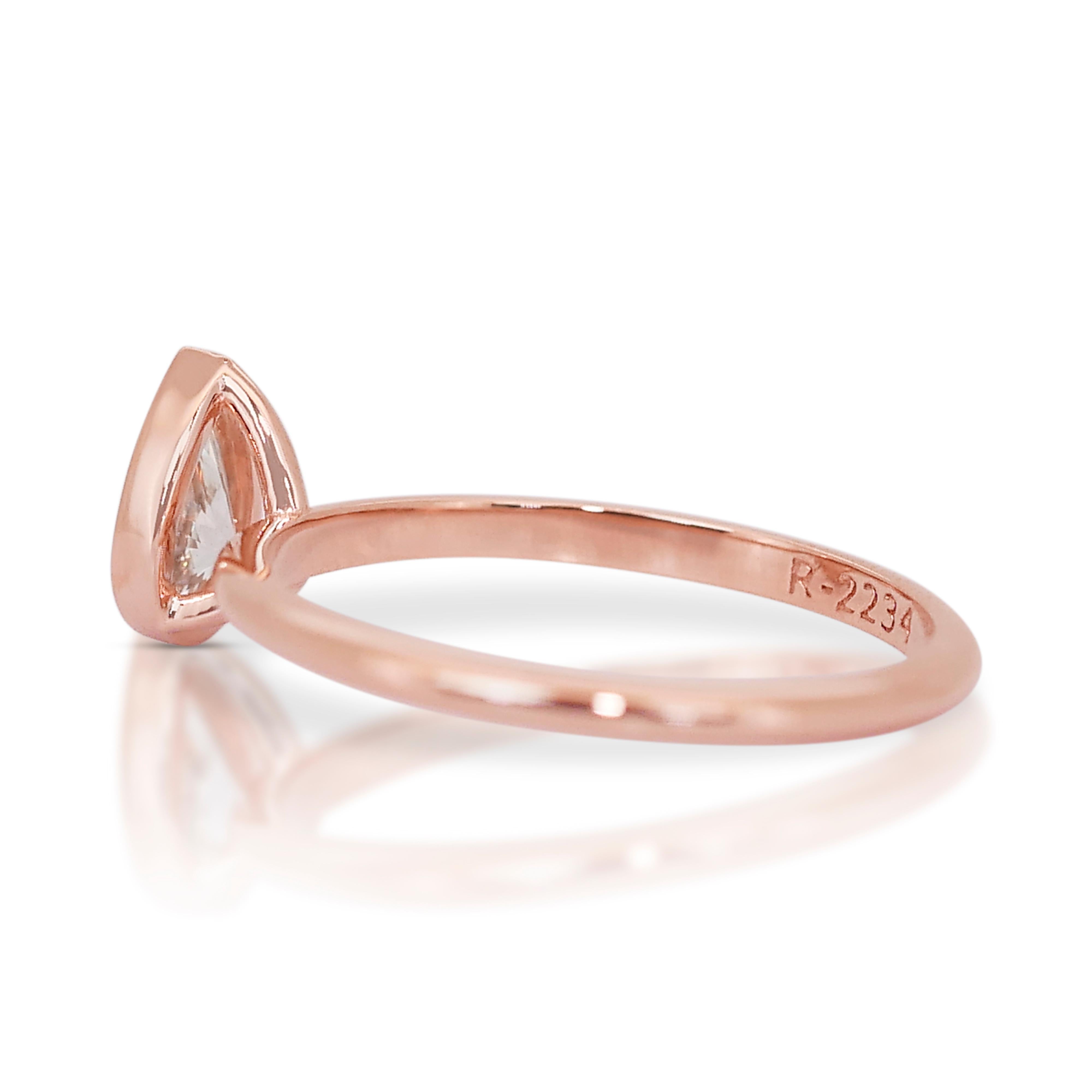 Solitär-Ring, Eleganter 0,70 Karat Doppelter ausgezeichneter Diamant im Idealschliff (Tropfenschliff) im Angebot