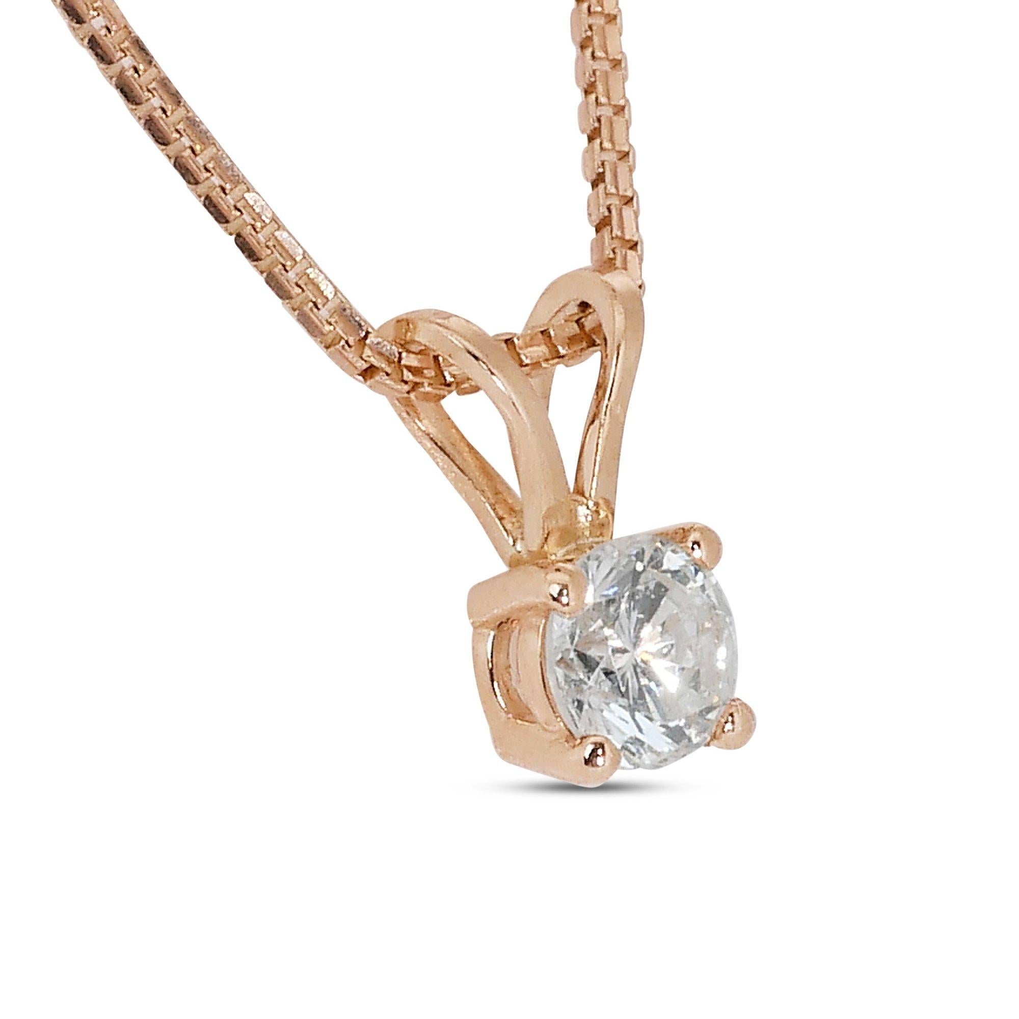 Round Cut Elegant 0.70ct Round Diamond Pendant Solitaire Necklace in 18k Rose Gold - GIA  For Sale