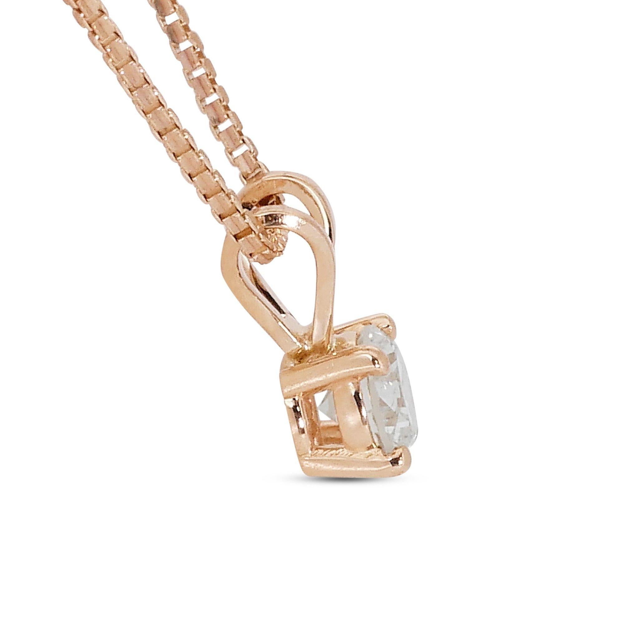 Elegant 0.70ct Round Diamond Pendant Solitaire Necklace in 18k Rose Gold - GIA  For Sale 1