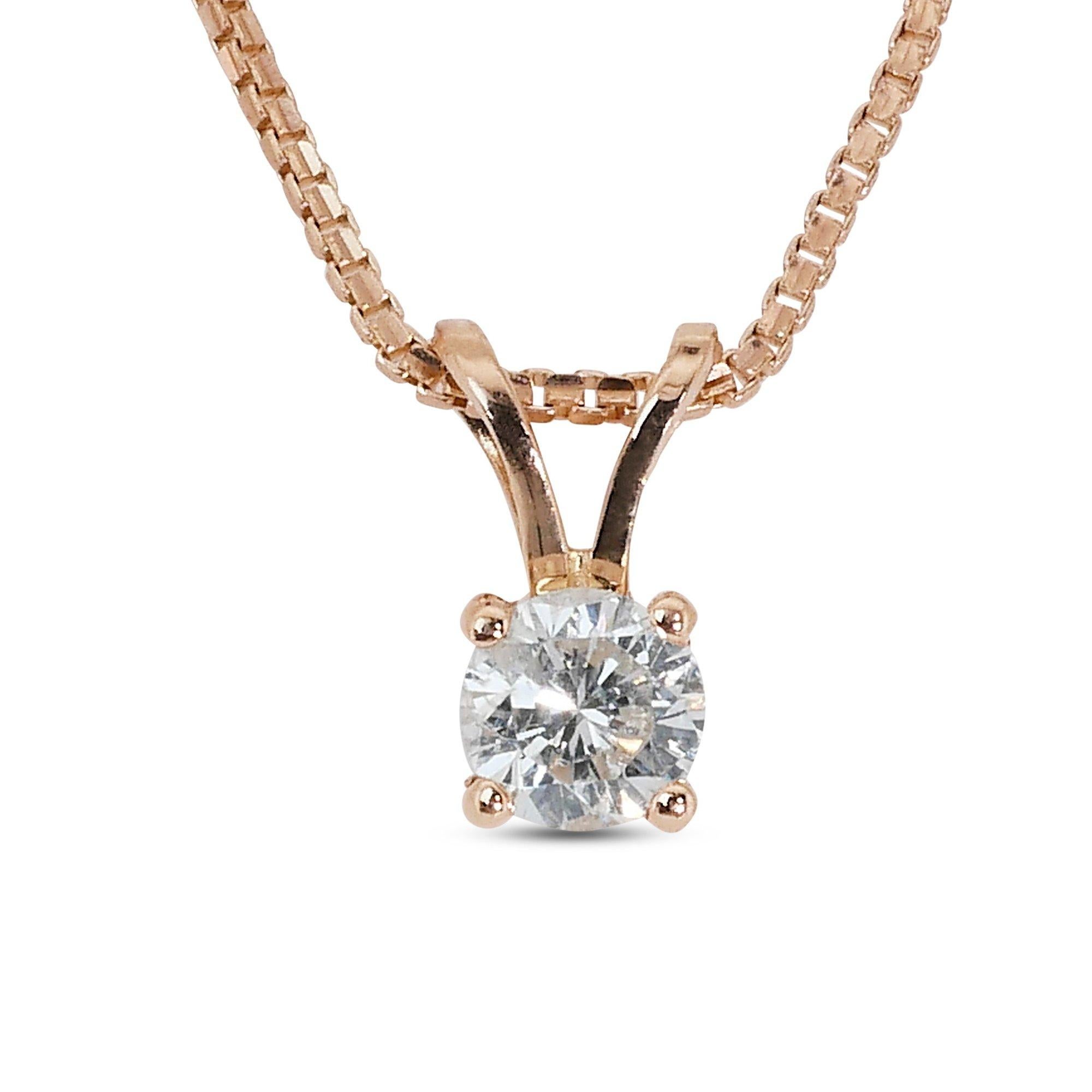 Elegant 0.70ct Round Diamond Pendant Solitaire Necklace in 18k Rose Gold - GIA  For Sale 3