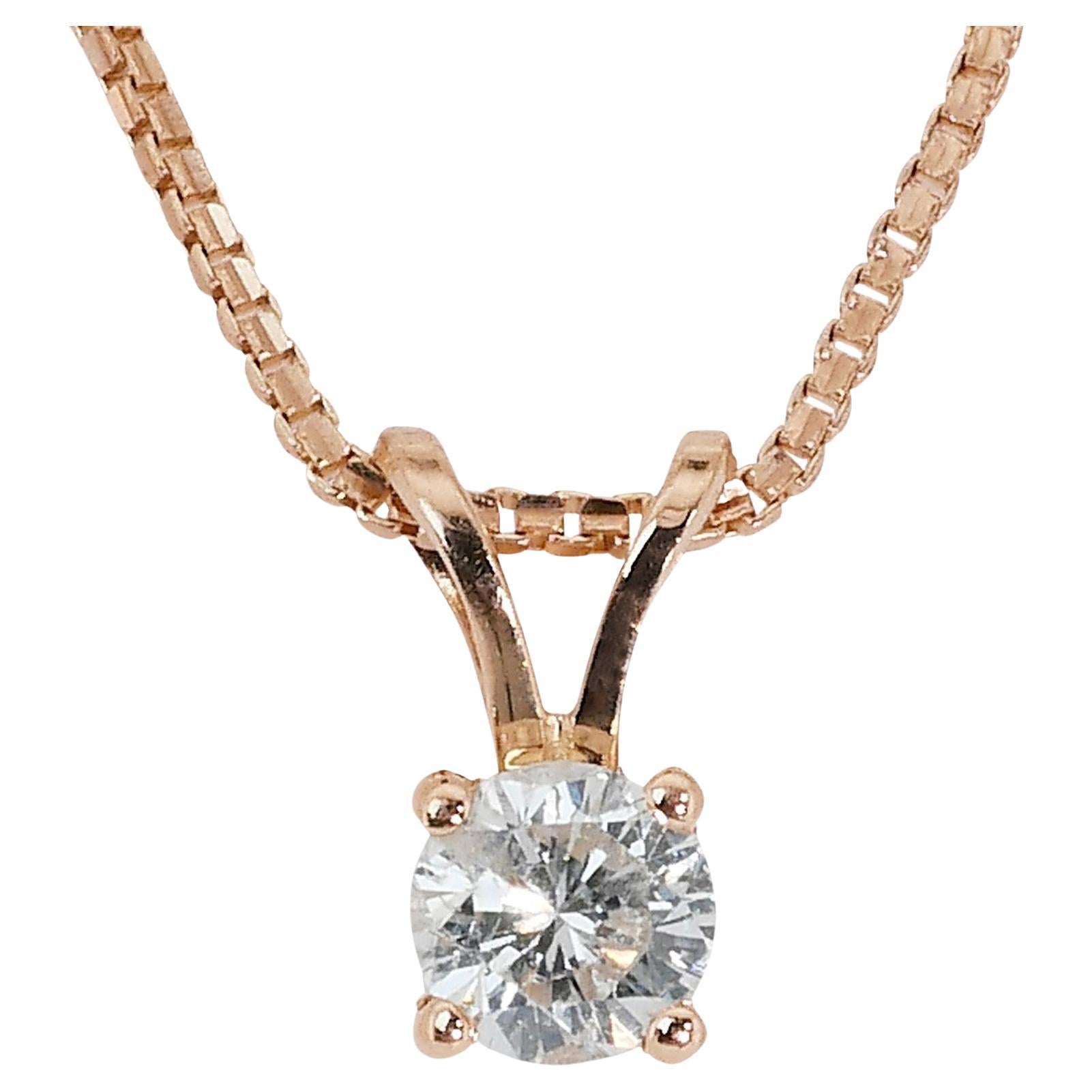 Elegant 0.70ct Round Diamond Pendant Solitaire Necklace in 18k Rose Gold - GIA  For Sale