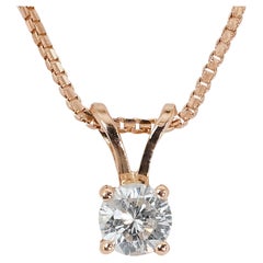 Élégant collier solitaire en or rose 18 carats avec diamants ronds de 0,70 carat, certifié GIA 