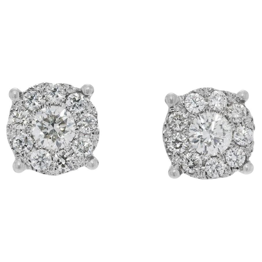 Elegant 0.72ct Halo Stud Natural Diamond Earrings in 14K White Gold
