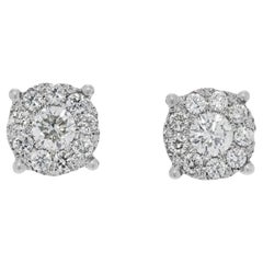 Elegant 0.72ct Halo Stud Natural Diamond Earrings in 14K White Gold