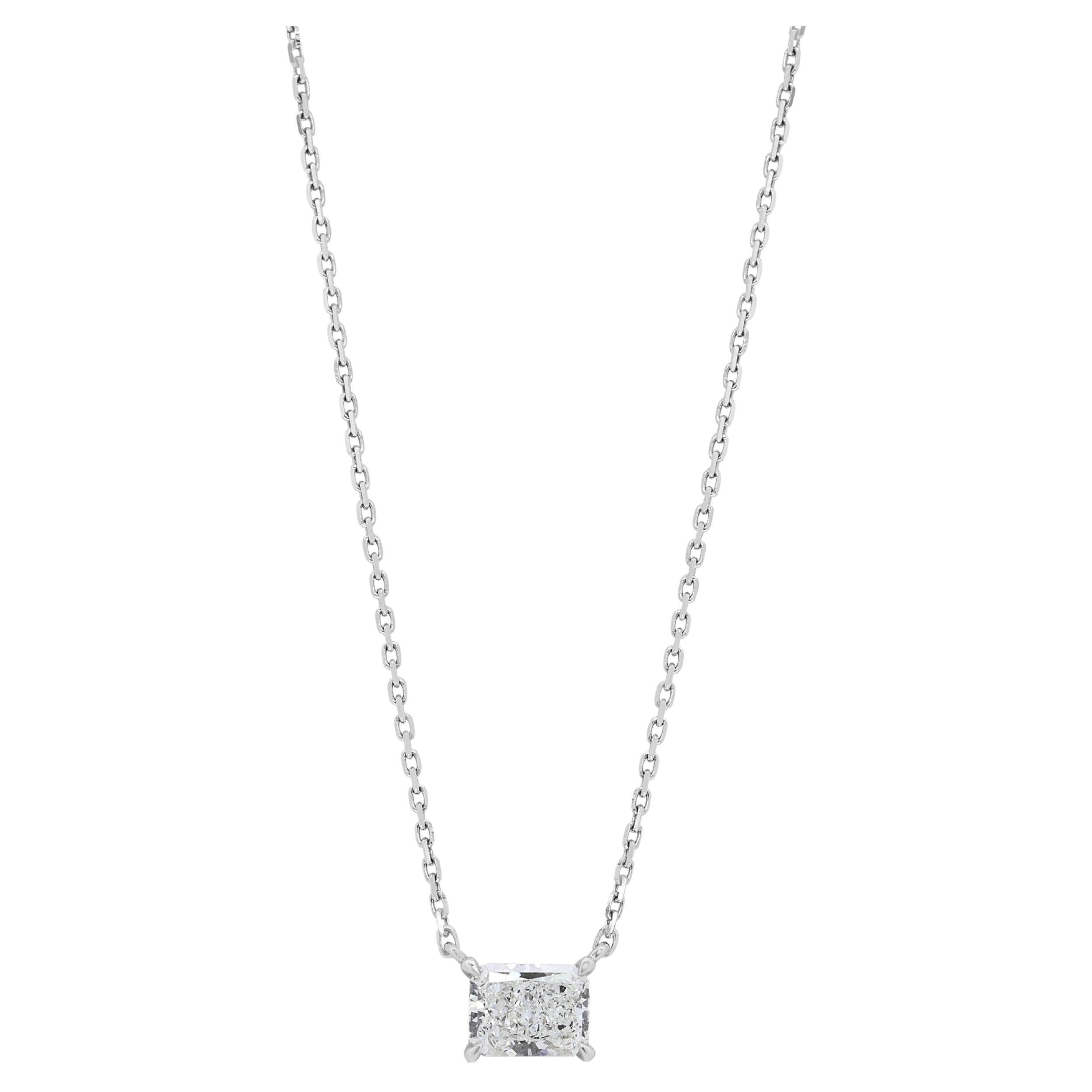 Elegant 0.72ct Radiant Natural Diamond Necklace in 18K White Gold