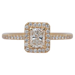 Elegant 0.73ct Diamonds Halo Ring in 14k Yellow Gold - IGI Certified