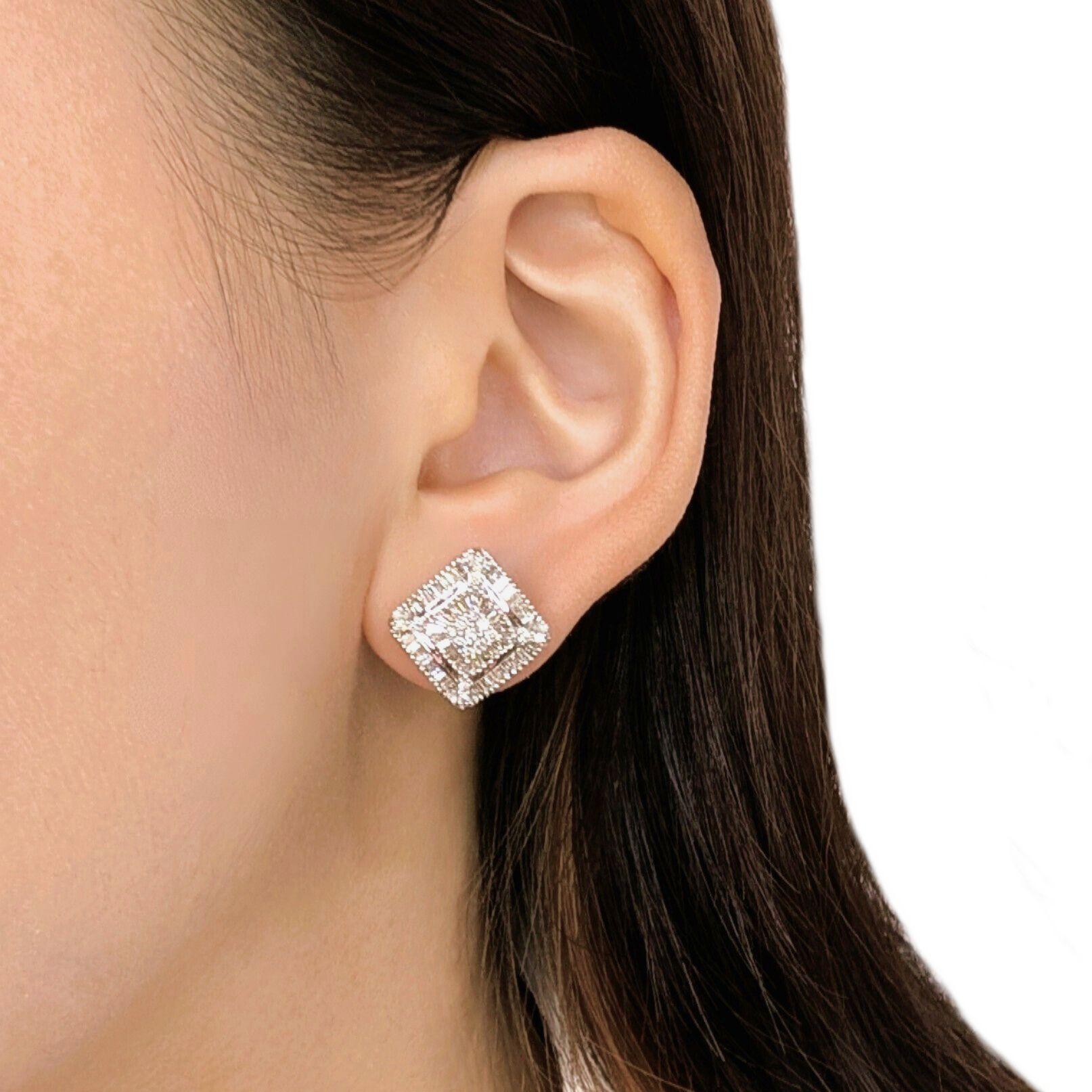 Elevate your look with these dazzling new stud earrings, meticulously crafted in brilliant 18K white gold. Each earring features an intricate square design, sparkling with a grand total of 34 natural round brilliant diamonds and 108 natural tapered
