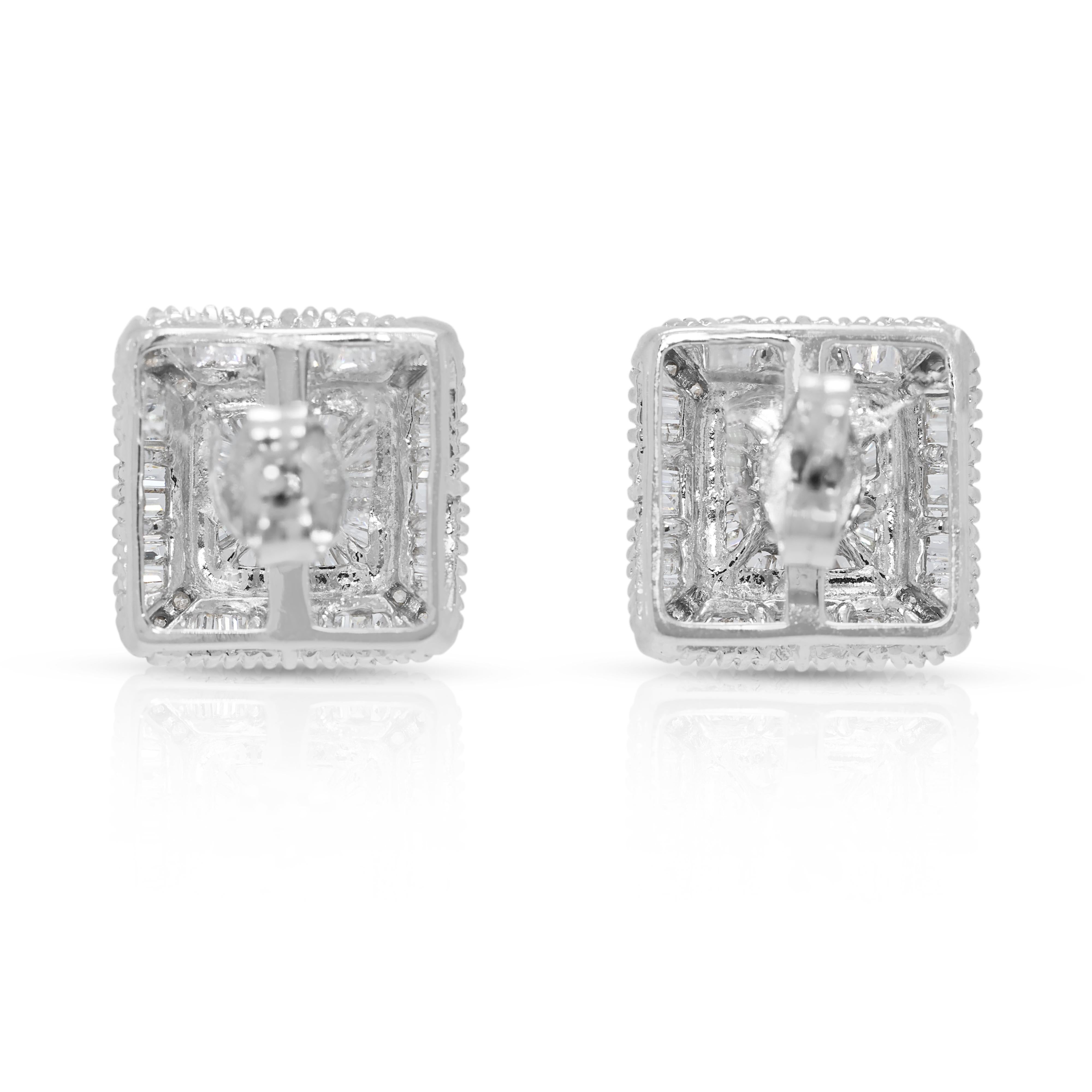 Elegant 0.74ct Natural Diamond Cluster Stud Earrings in 18K White Gold For Sale 1