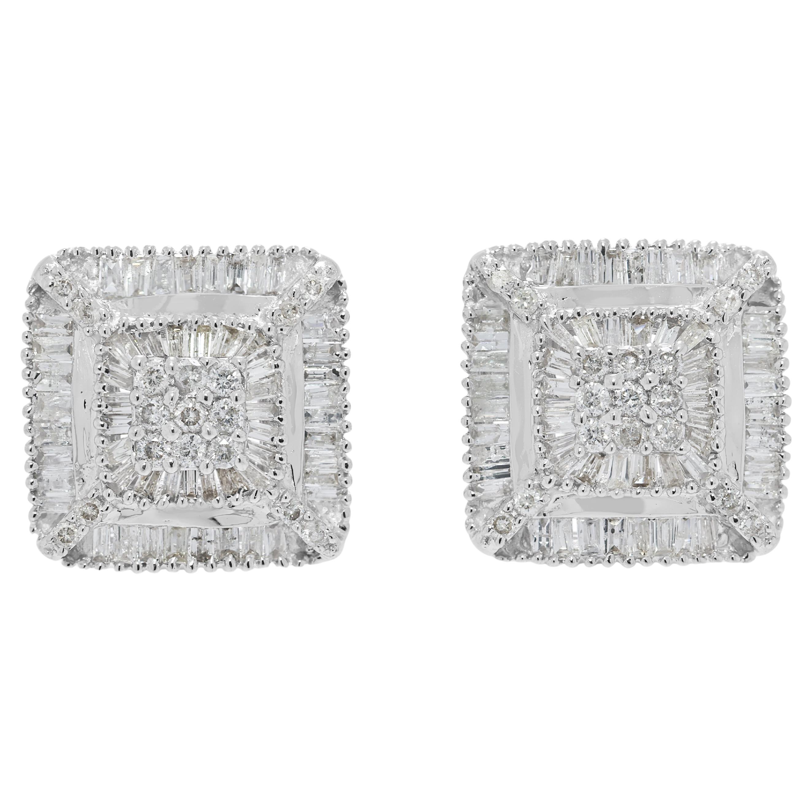 Elegant 0.74ct Natural Diamond Cluster Stud Earrings in 18K White Gold