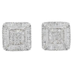 Elegant 0.74ct Natural Diamond Cluster Stud Earrings in 18K White Gold