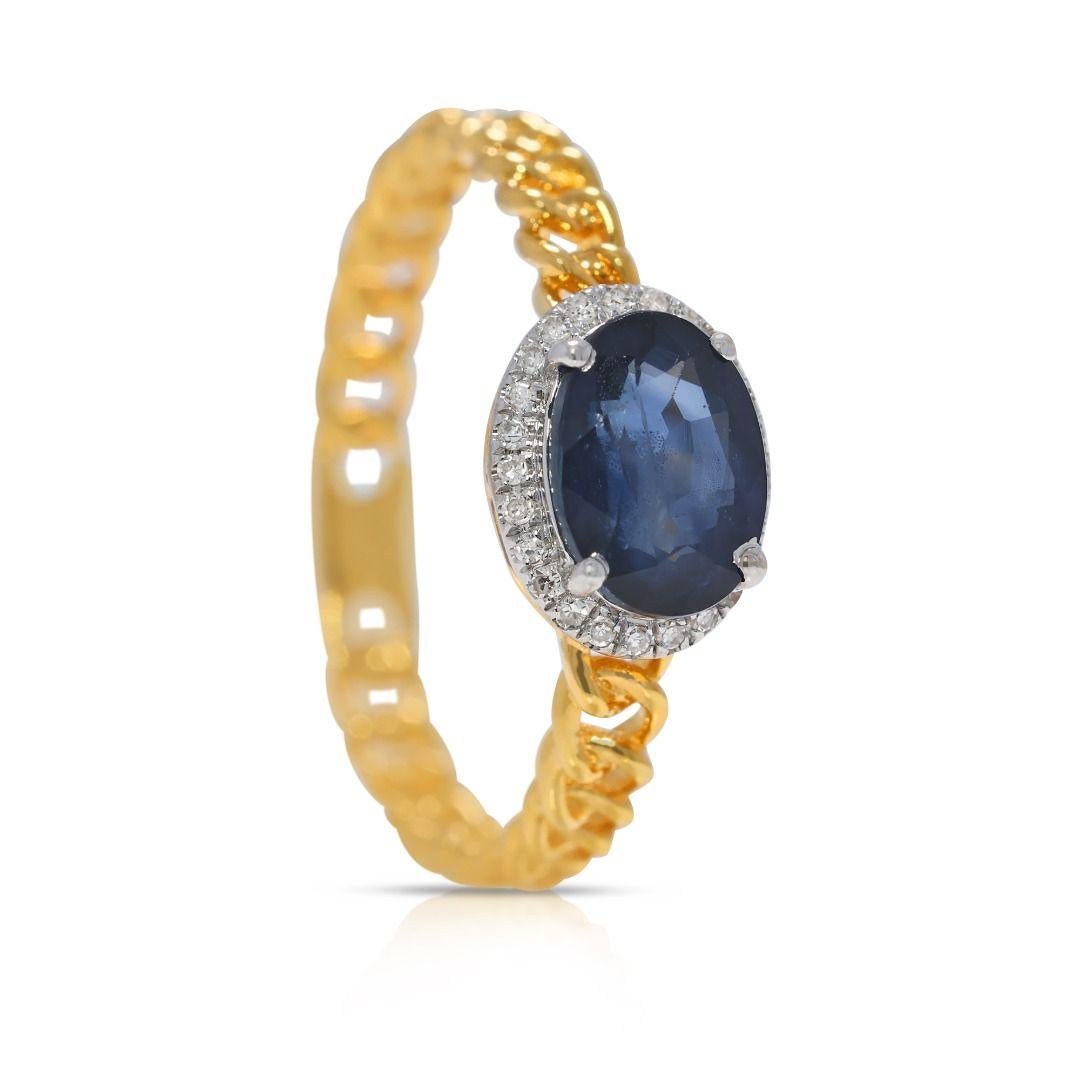 Eleganter Halo-Ring aus 18 Karat Gelbgold mit 0,75 Karat blauem Saphir und natürlichen Diamanten im Zustand „Neu“ im Angebot in רמת גן, IL
