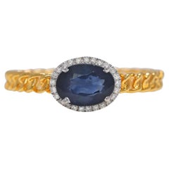 Elegant 0.75ct Blue Sapphire and Natural Diamonds Halo Ring in 18K Yellow Gold