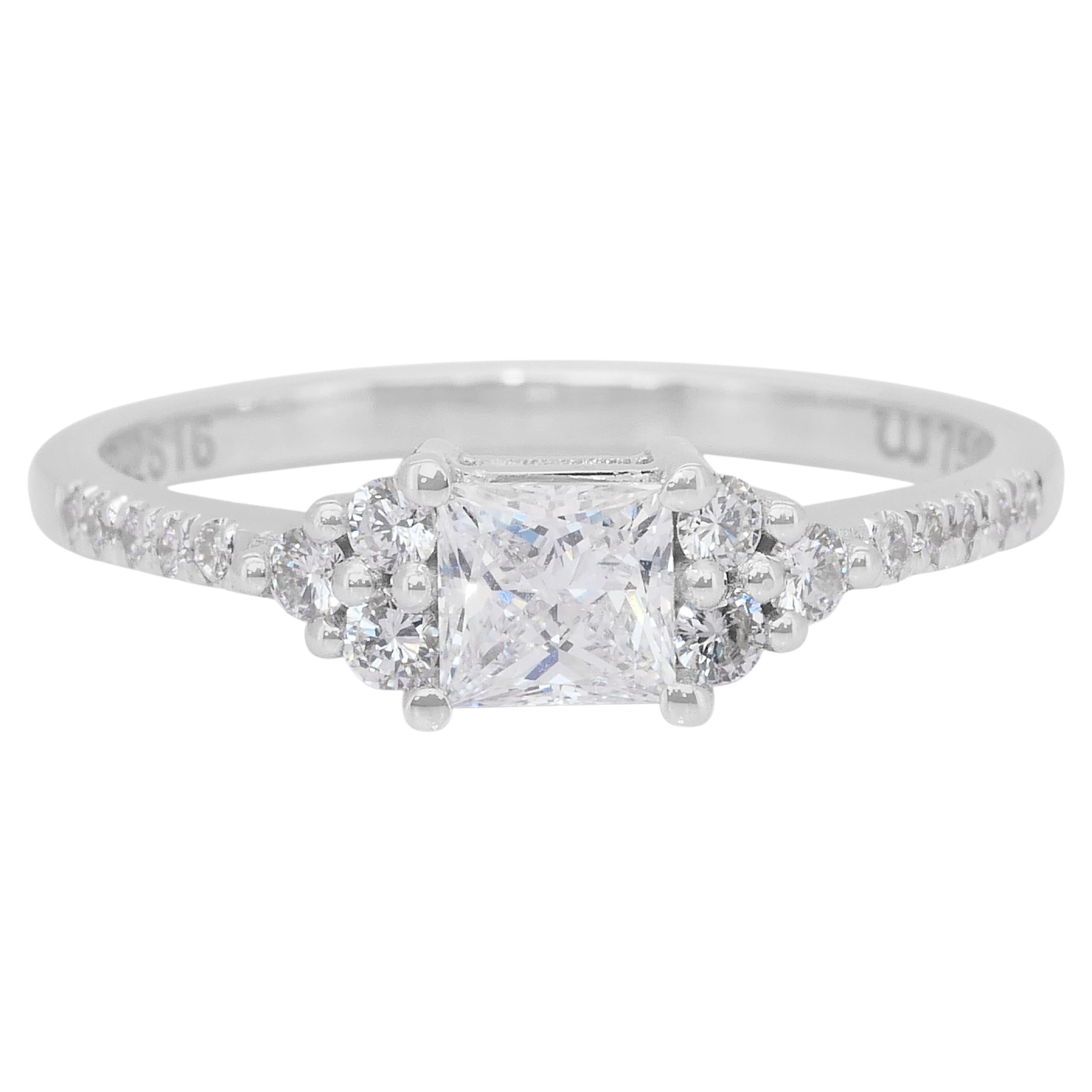 Elegant 0.75ct Diamonds Pave Ring in 18k White Gold - IGI Certified