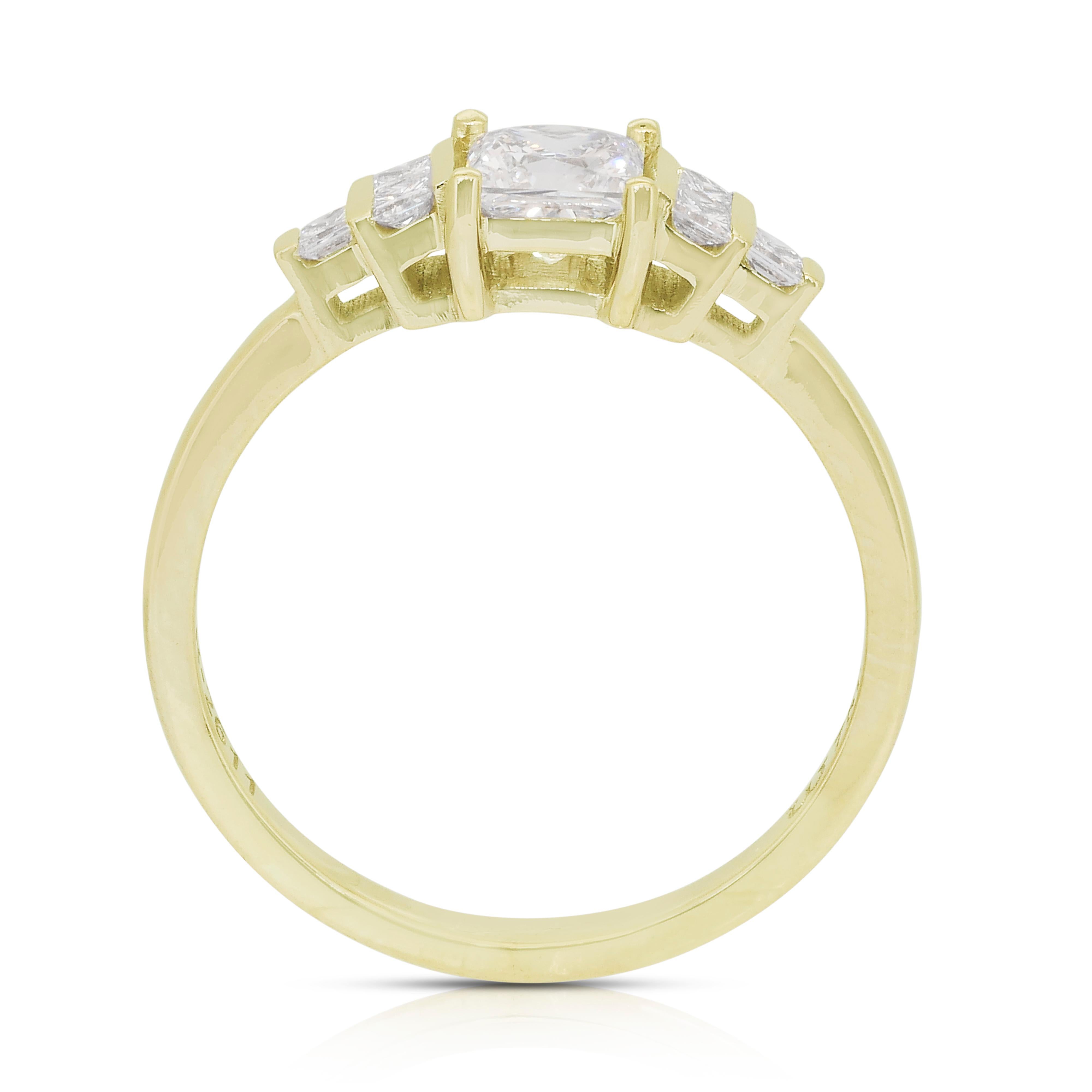 Elegant 0.75ct Natural Diamonds 7-Stone Ring in 18k Yellow Gold - GIA Certified 3