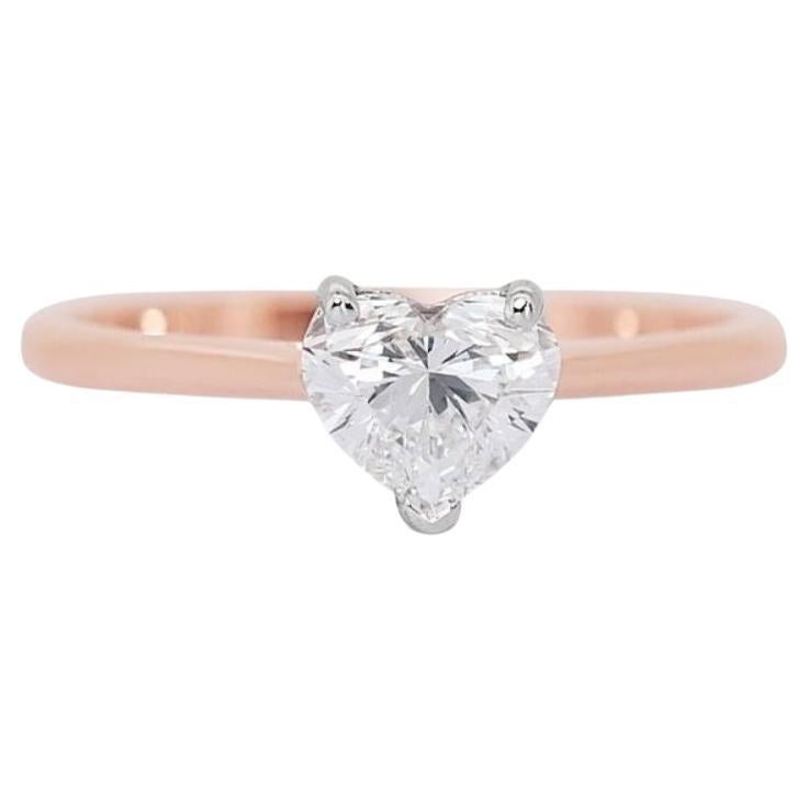 Elegant 0.76ct Heart Cut Diamond Ring set in 18K Two-Toned Gold For Sale