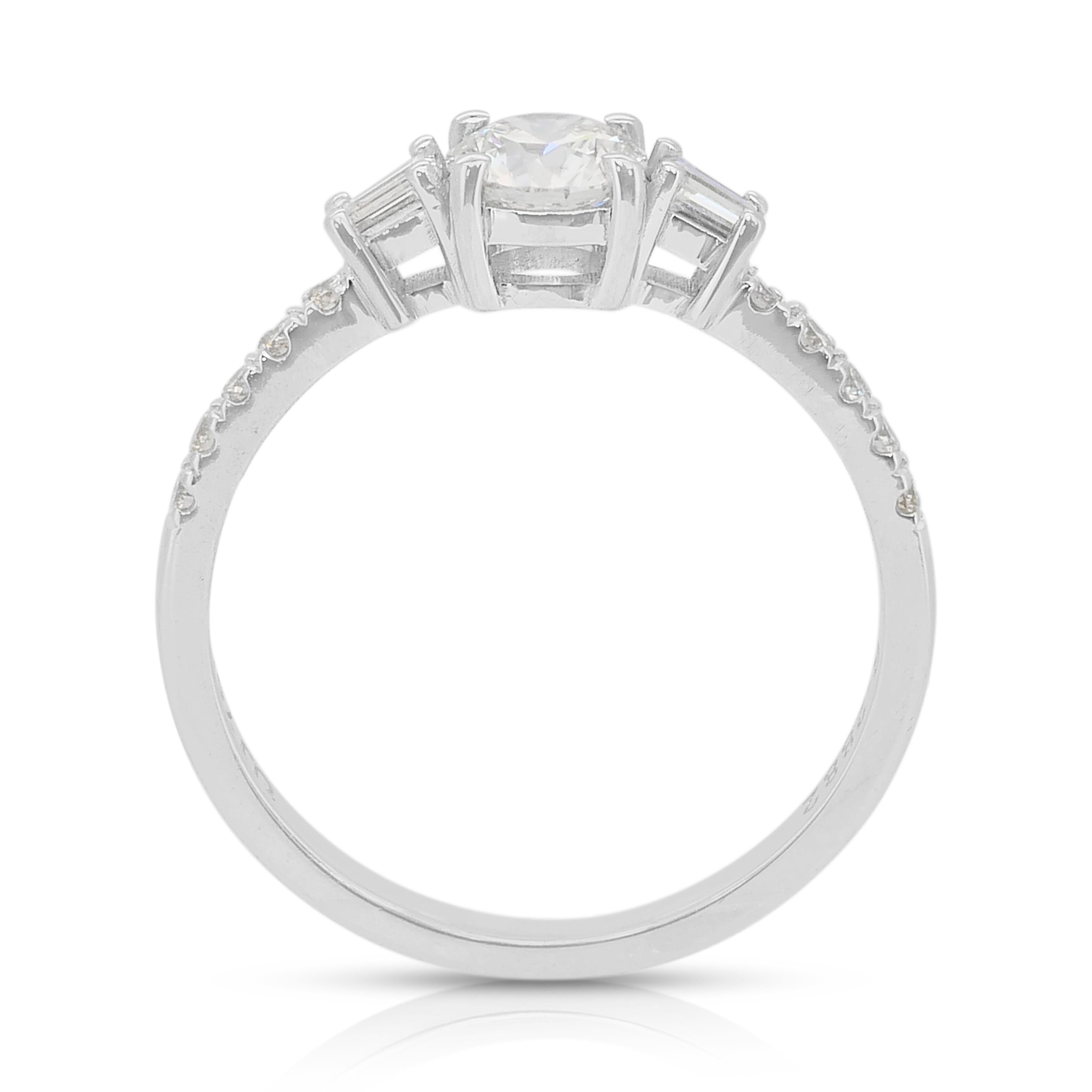 Elegant 0.78ct Diamonds Pave Ring in 18k White Gold - IGI Certified For Sale 3