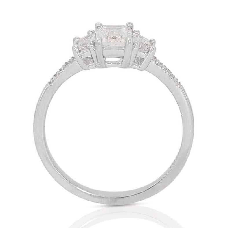 Elegant 0.7ct Emerald Cut Diamond Ring set in  18k White Gold 1
