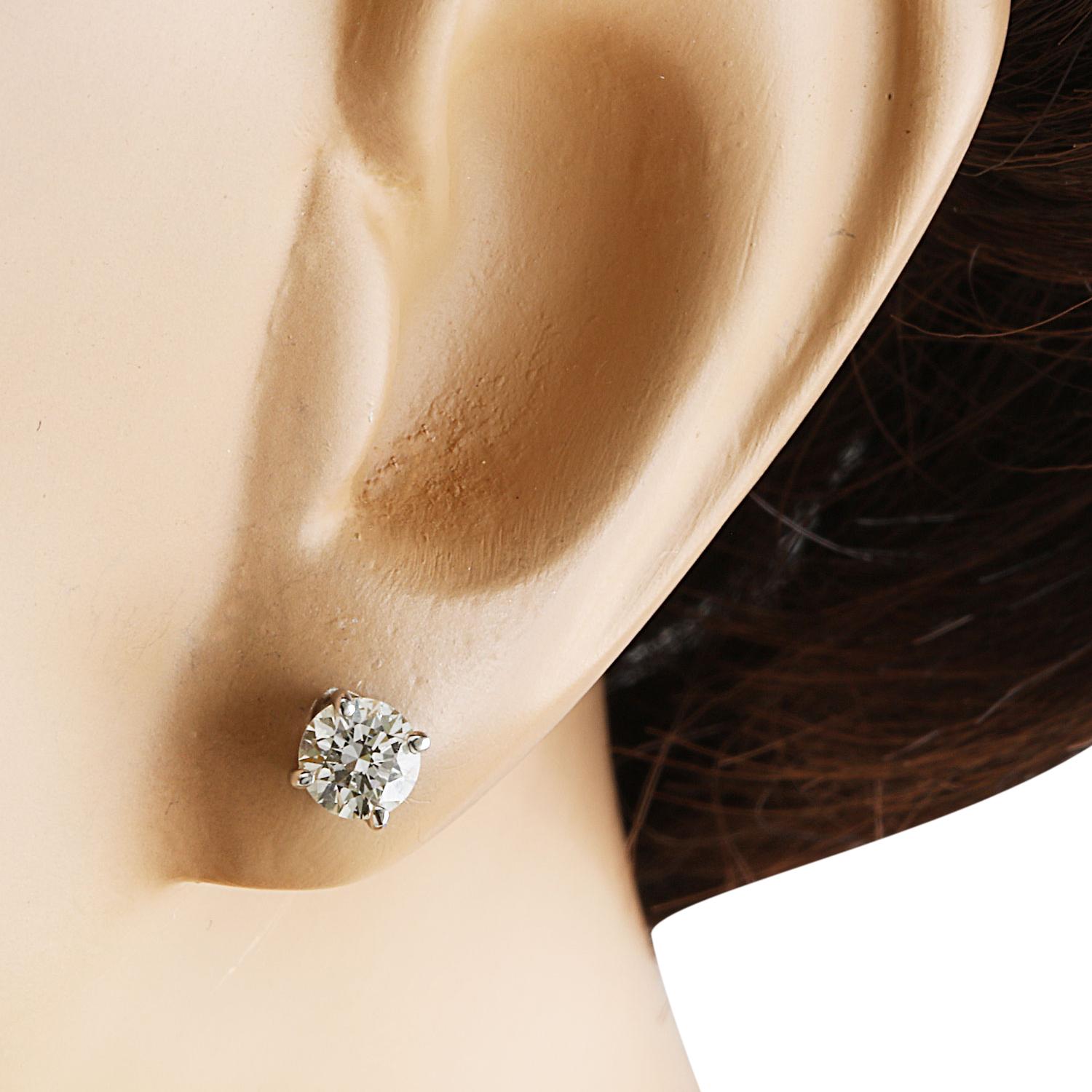 Round Cut Elegant 0.80 Carat Natural Diamond Stud Earrings In 14 Karat White Gold  For Sale
